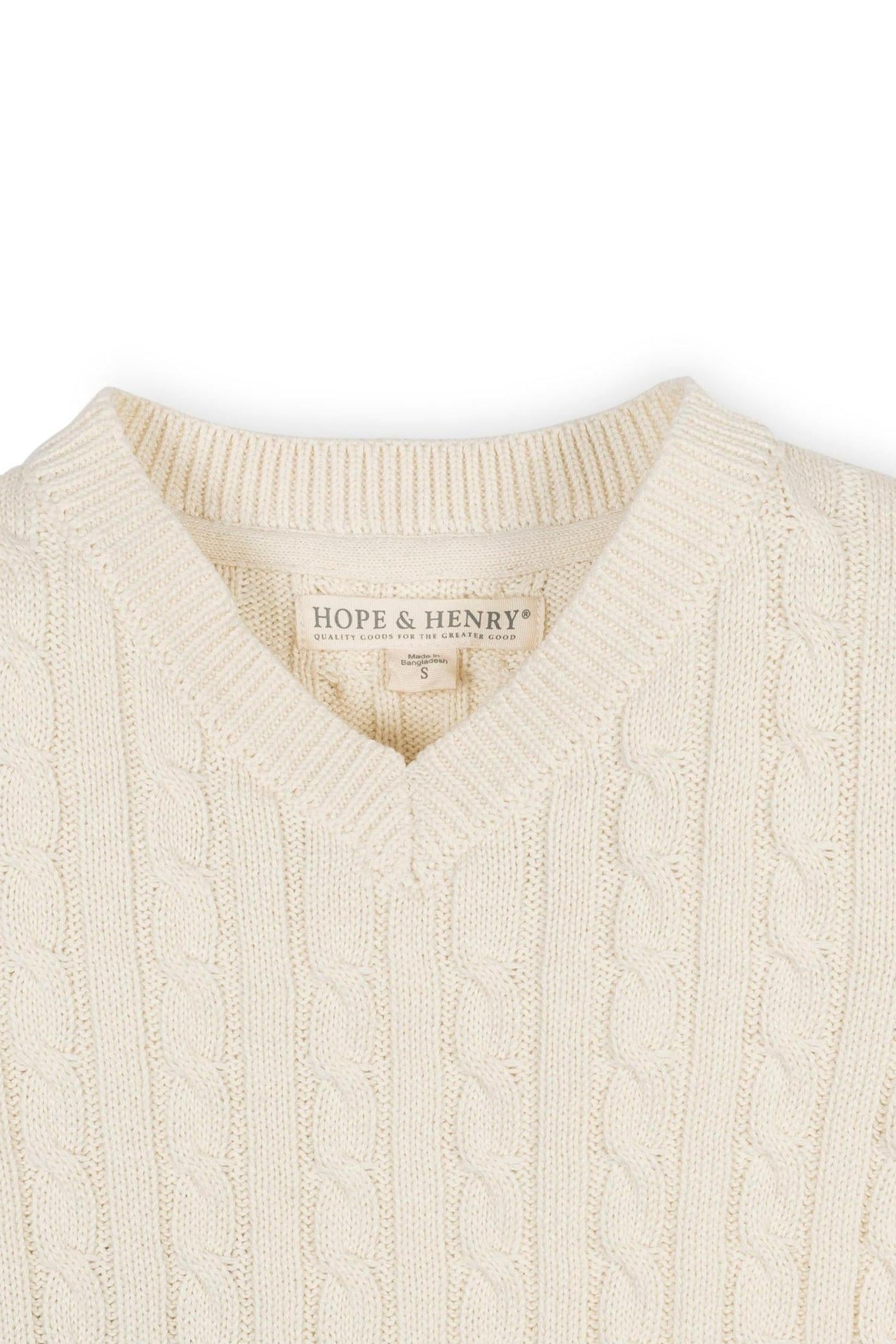 Organic Cotton V-Neck Cable Sweater, Ivory, Toddler & Kids