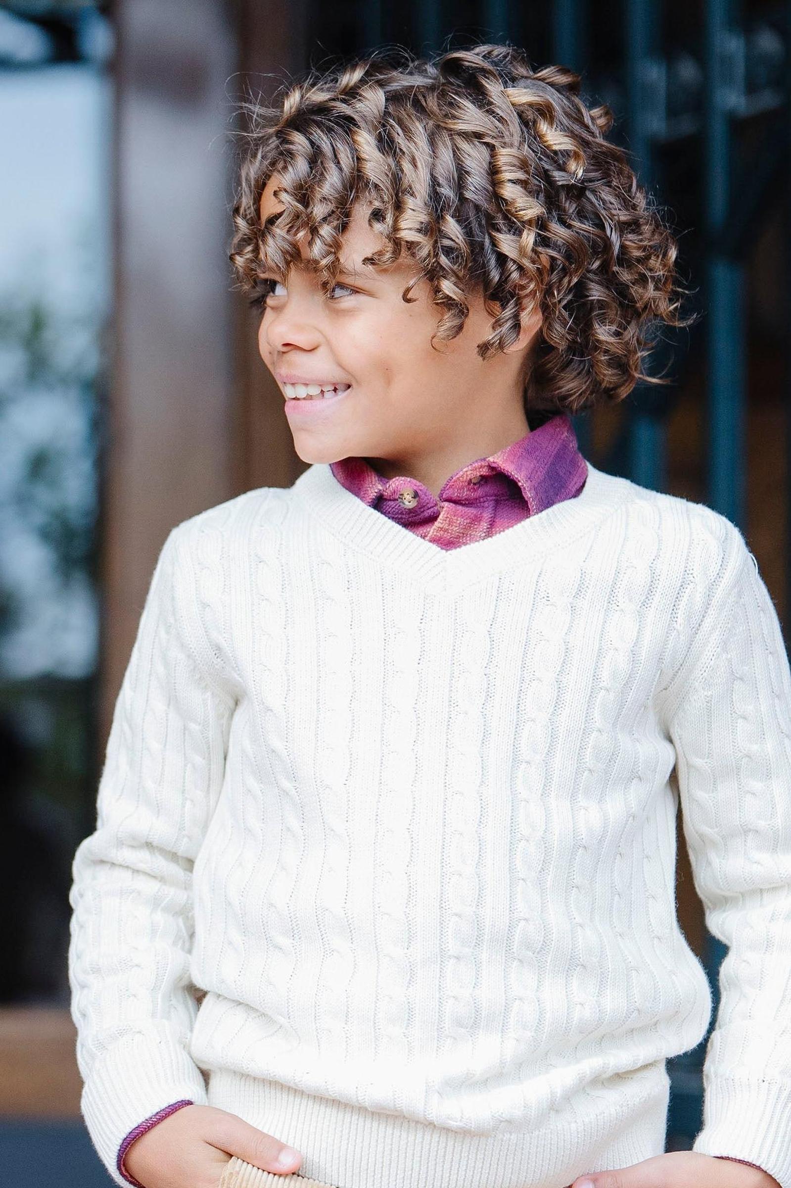 Organic Cotton V-Neck Cable Sweater, Ivory, Toddler & Kids