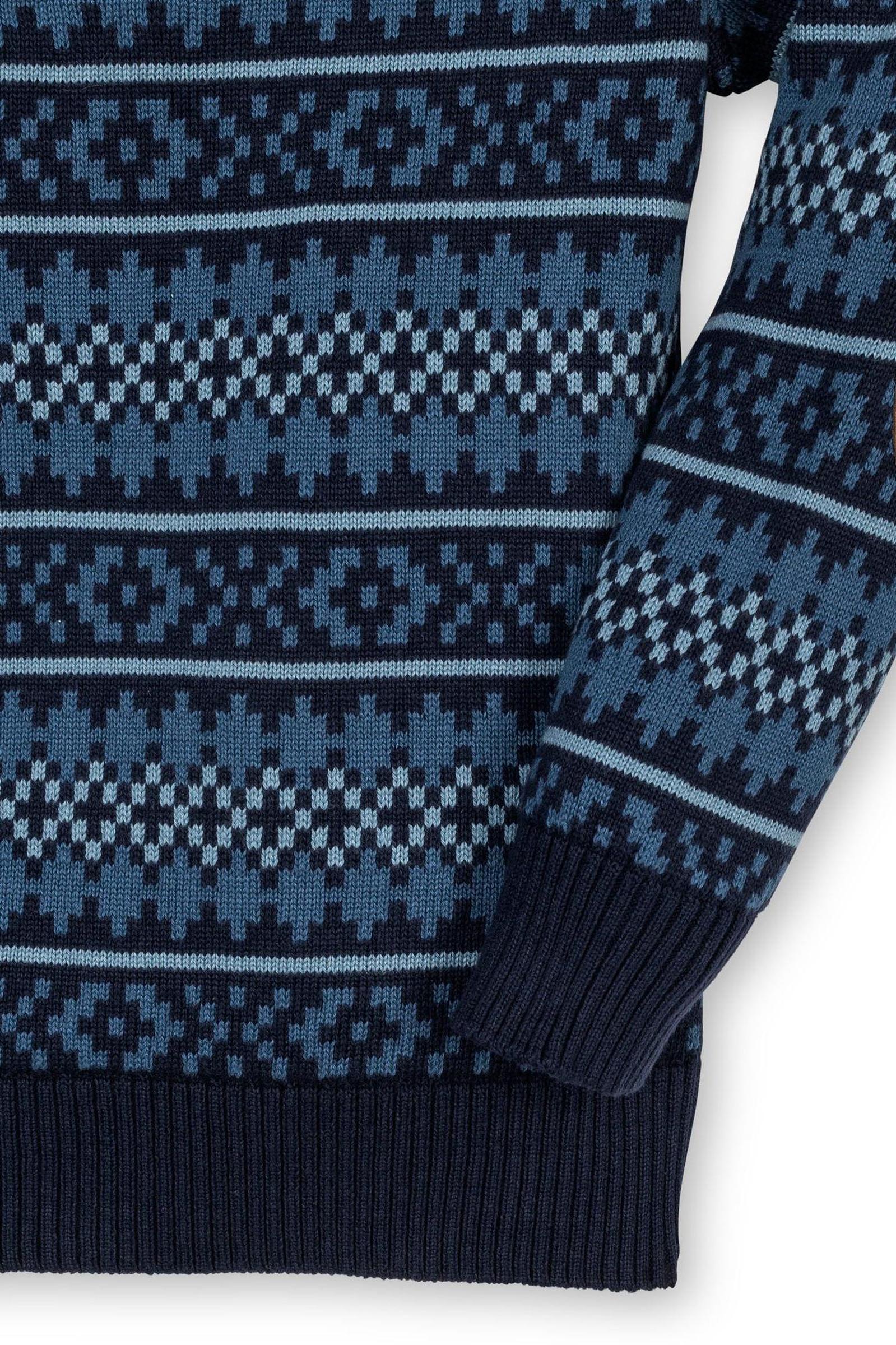 Organic Cotton Sweater Henley with Elbow Patches, Navy, Sizes 2-16