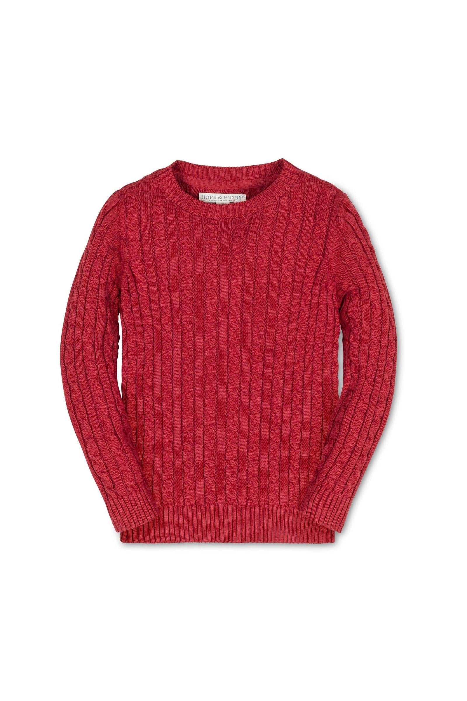 Organic Cotton Cable Knit Crewneck Sweater for Boys, Red Solid, Sizes 2-16