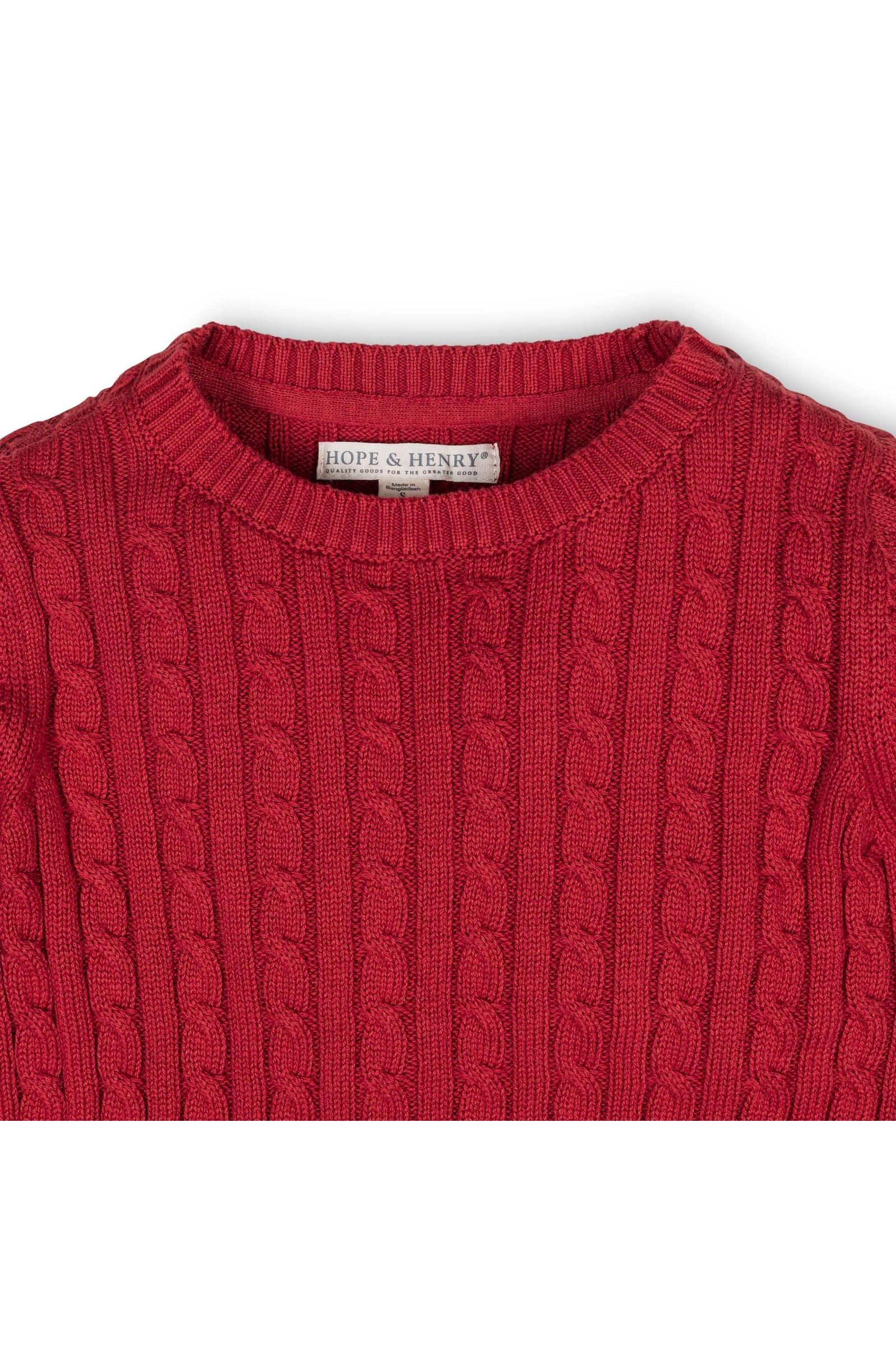 Organic Cotton Cable Knit Crewneck Sweater for Boys, Red Solid, Sizes 2-16