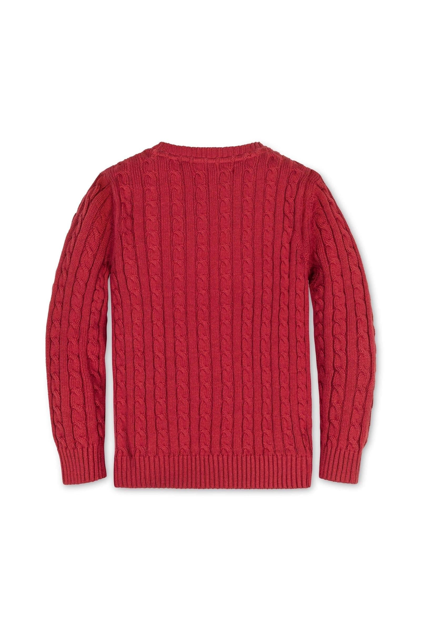 Organic Cotton Cable Knit Crewneck Sweater for Boys, Red Solid, Sizes 2-16