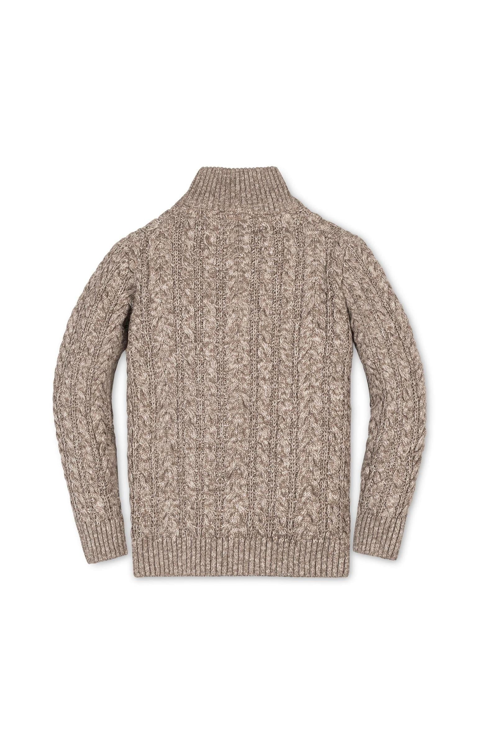 Organic Cotton Half Zip Cable Knit Sweater for Boys, Taupe Marl, Sizes 2–16