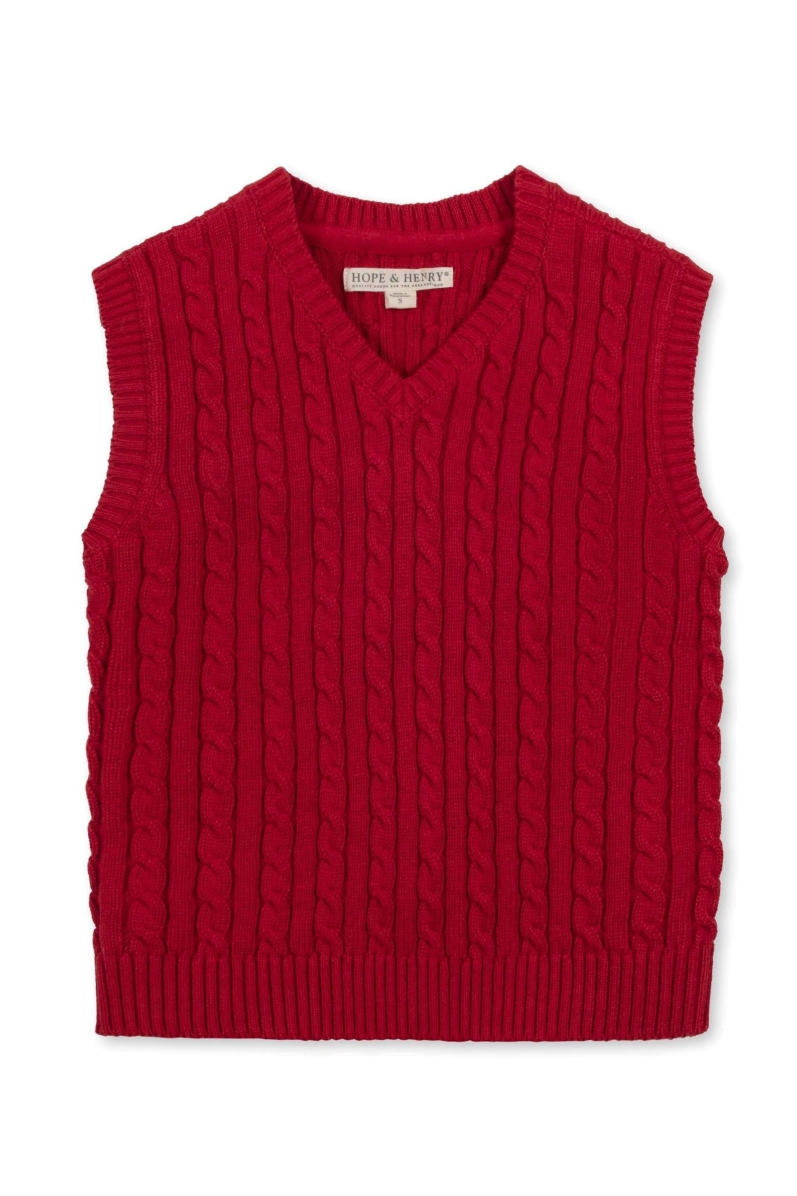 Red Organic Cotton Cable Knit Sweater Vest for Boys, Sizes 2T-18