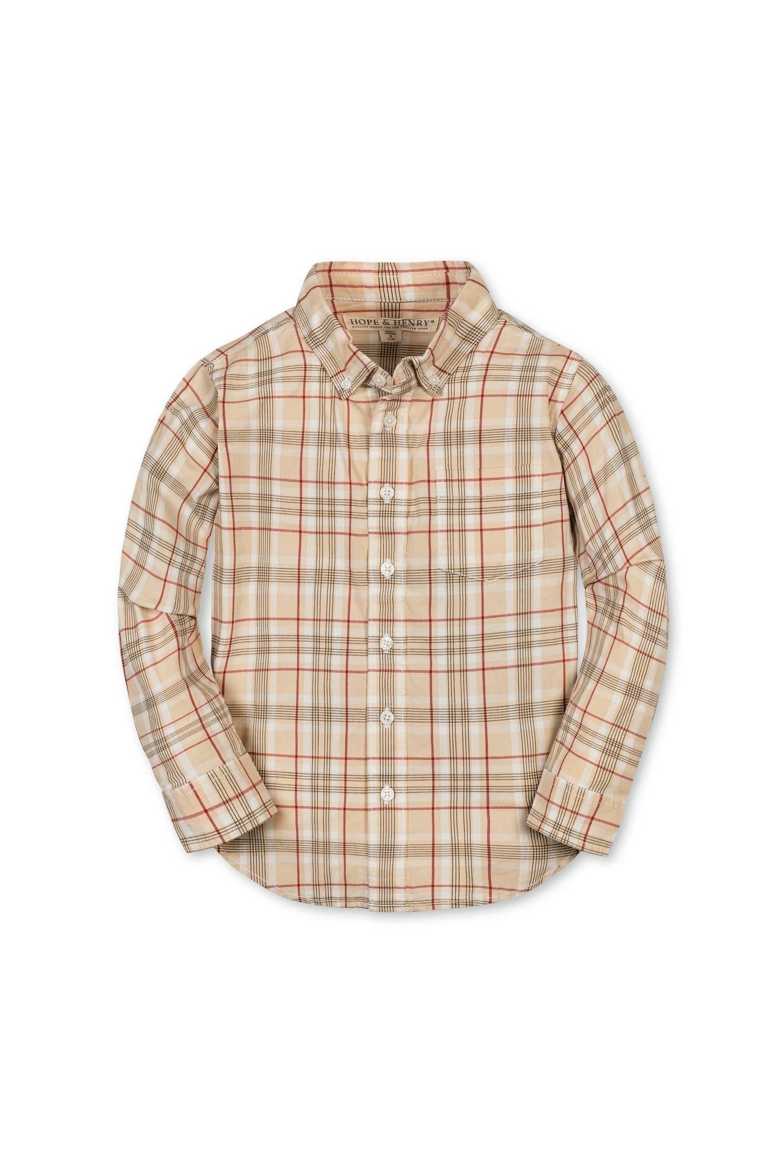 Organic Cotton Stretch Poplin Shirt, Fireside Plaid, Sizes 2T-18, Family Matching Outfits