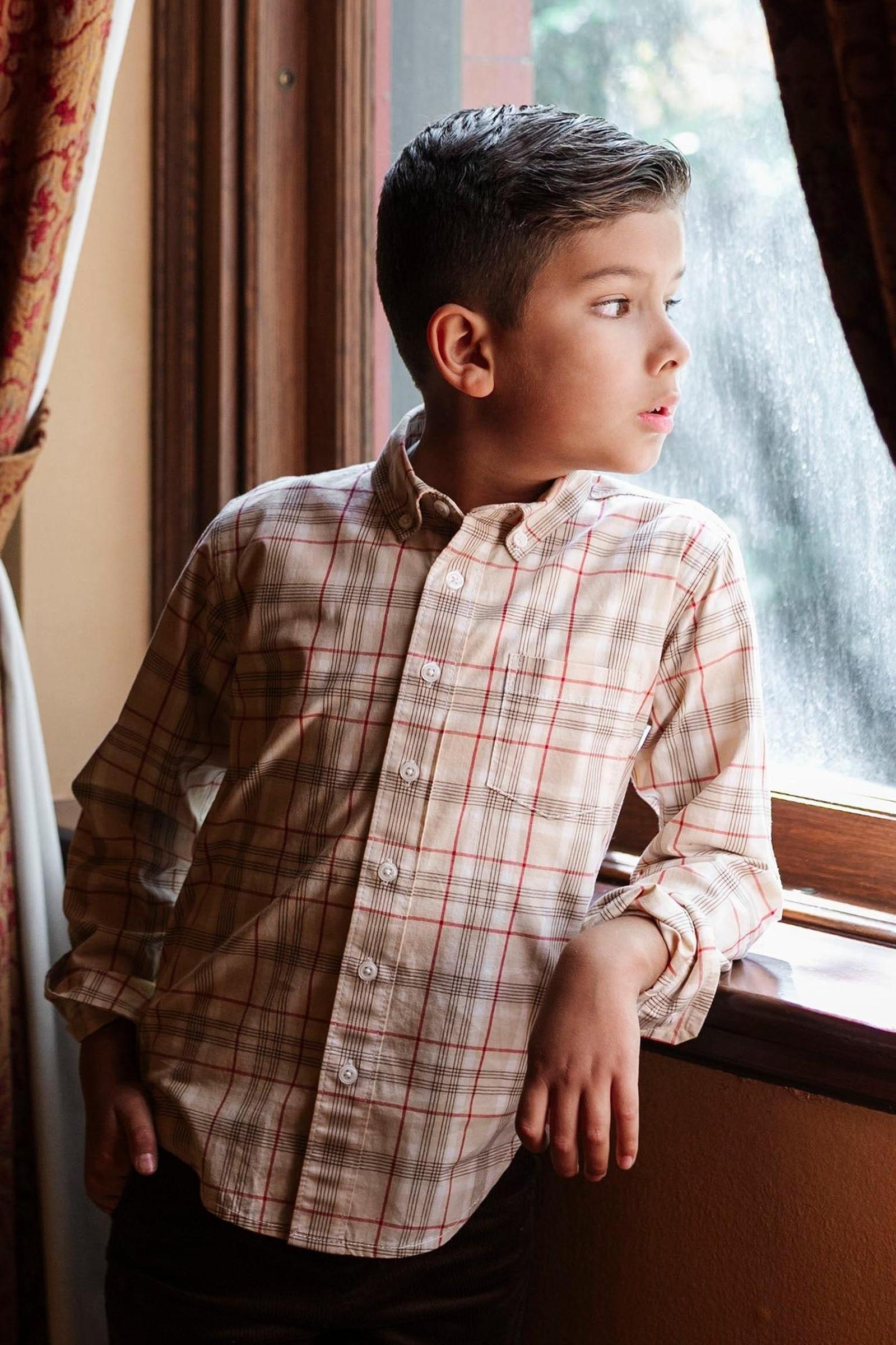 Organic Cotton Stretch Poplin Shirt, Fireside Plaid, Sizes 2T-18, Family Matching Outfits