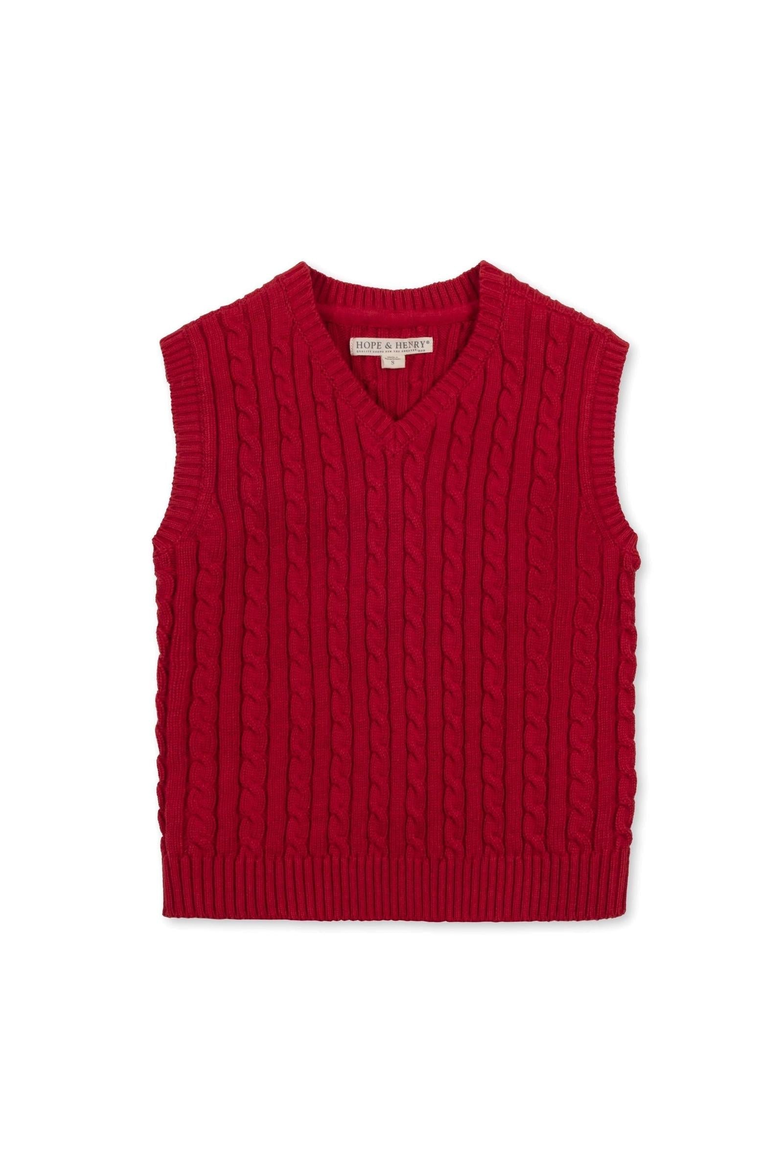 Organic Cotton Cable Sweater Vest for Boys, Red, Sizes 4T-18