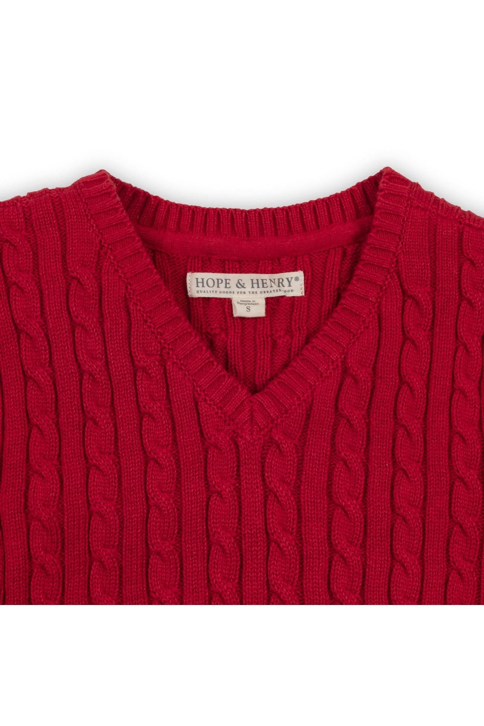 Organic Cotton Cable Sweater Vest for Boys, Red, Sizes 4T-18