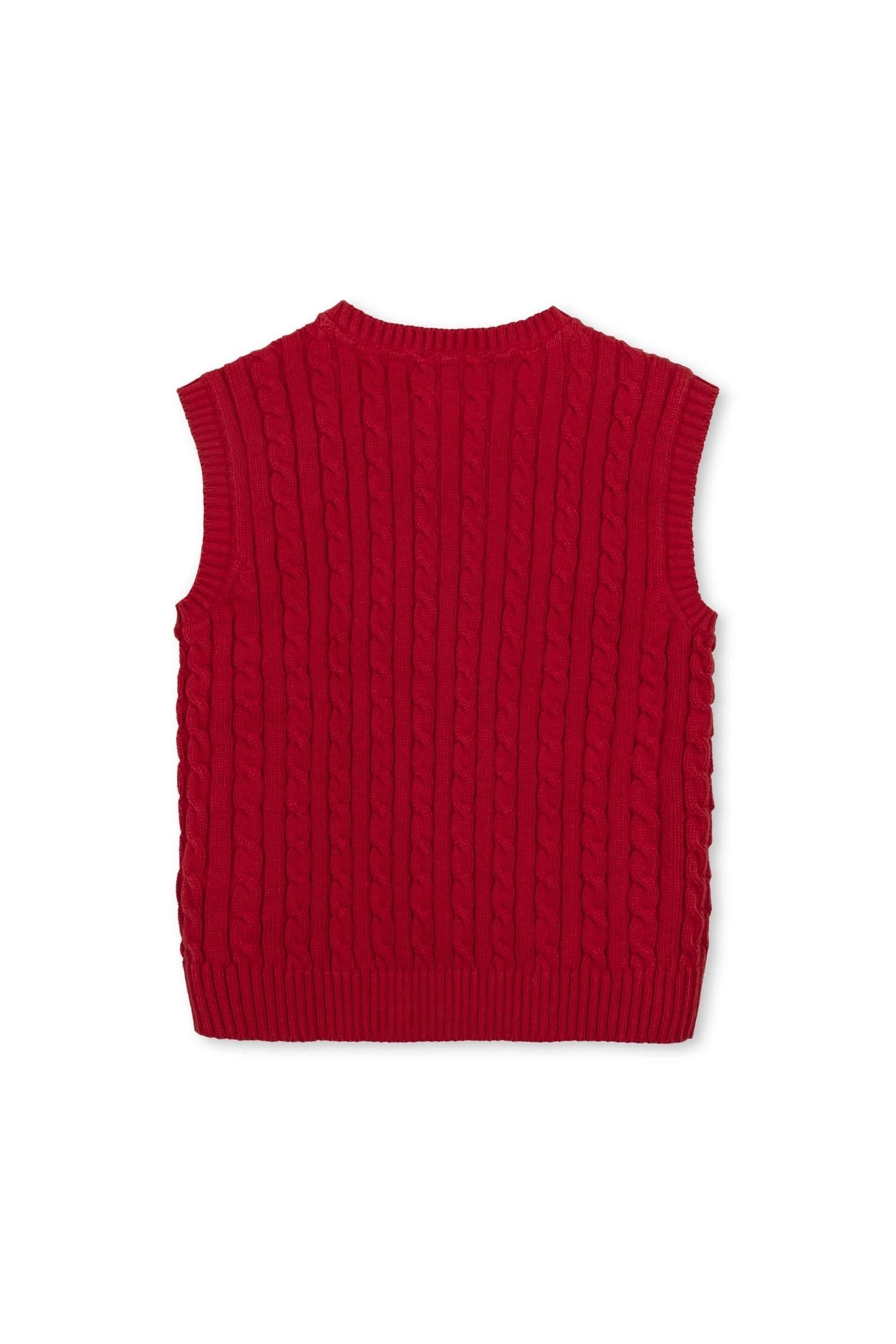 Organic Cotton Cable Sweater Vest for Boys, Red, Sizes 4T-18