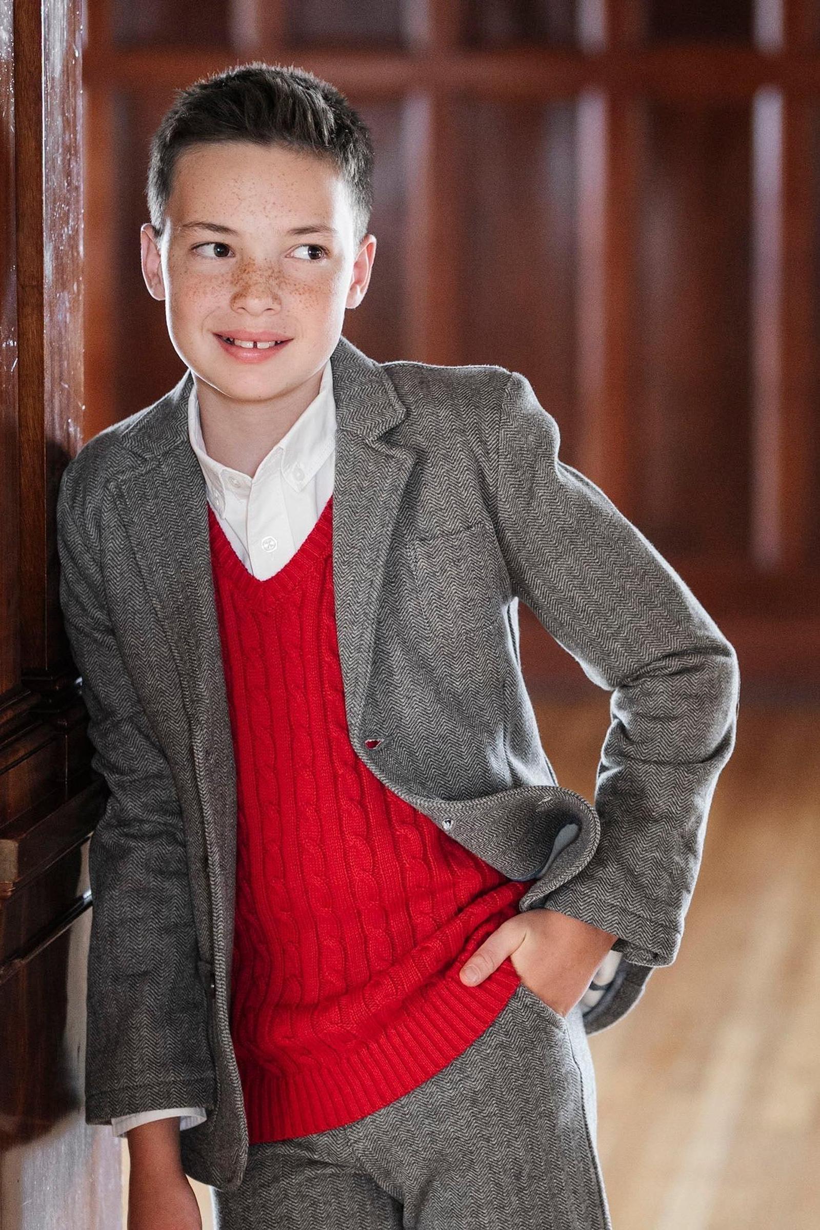 Organic Cotton Cable Sweater Vest for Boys, Red, Sizes 4T-18