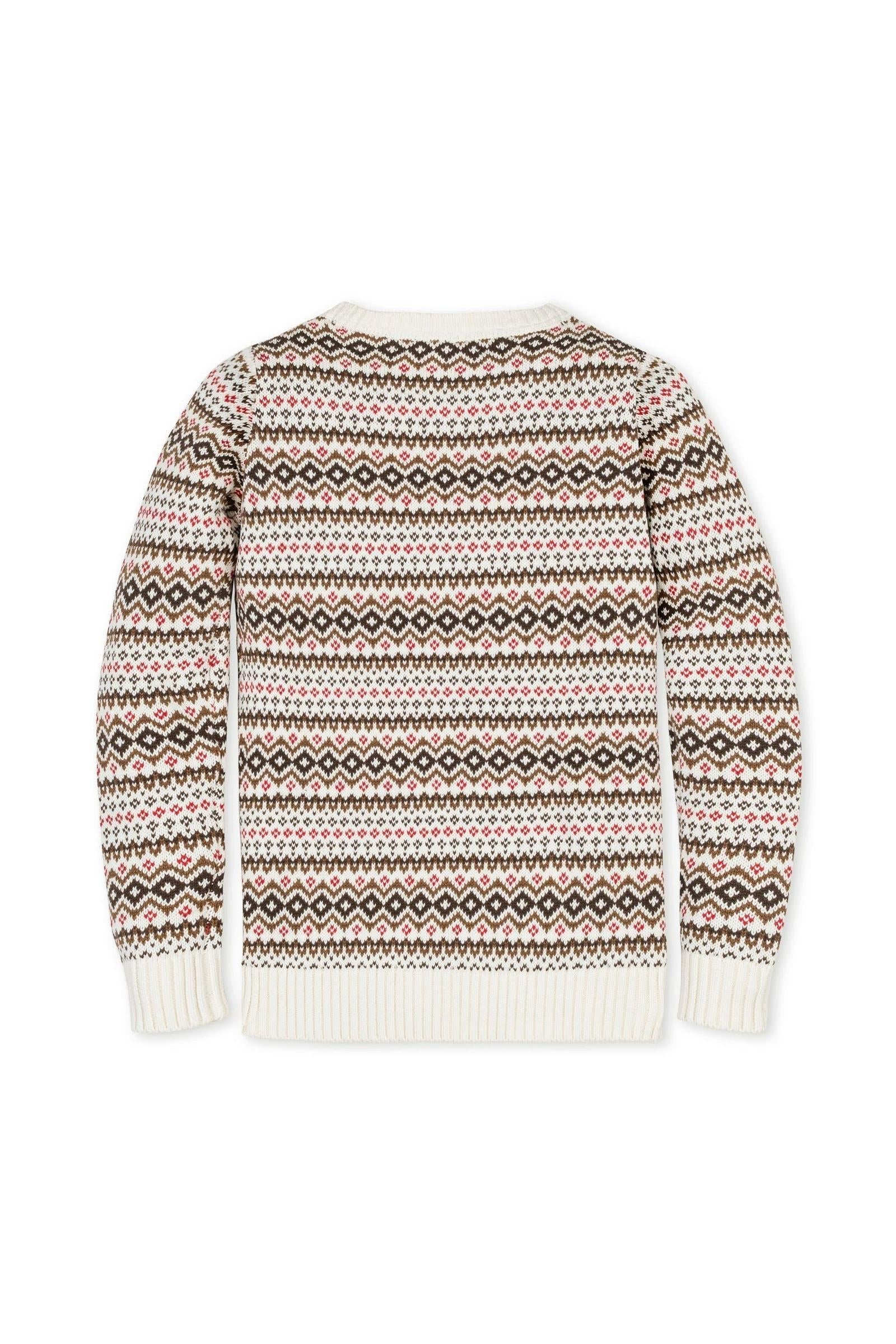 Organic Cotton Intarsia Crew Neck Sweater, Ivory Fireside Fair Isle, Sizes 2-20
