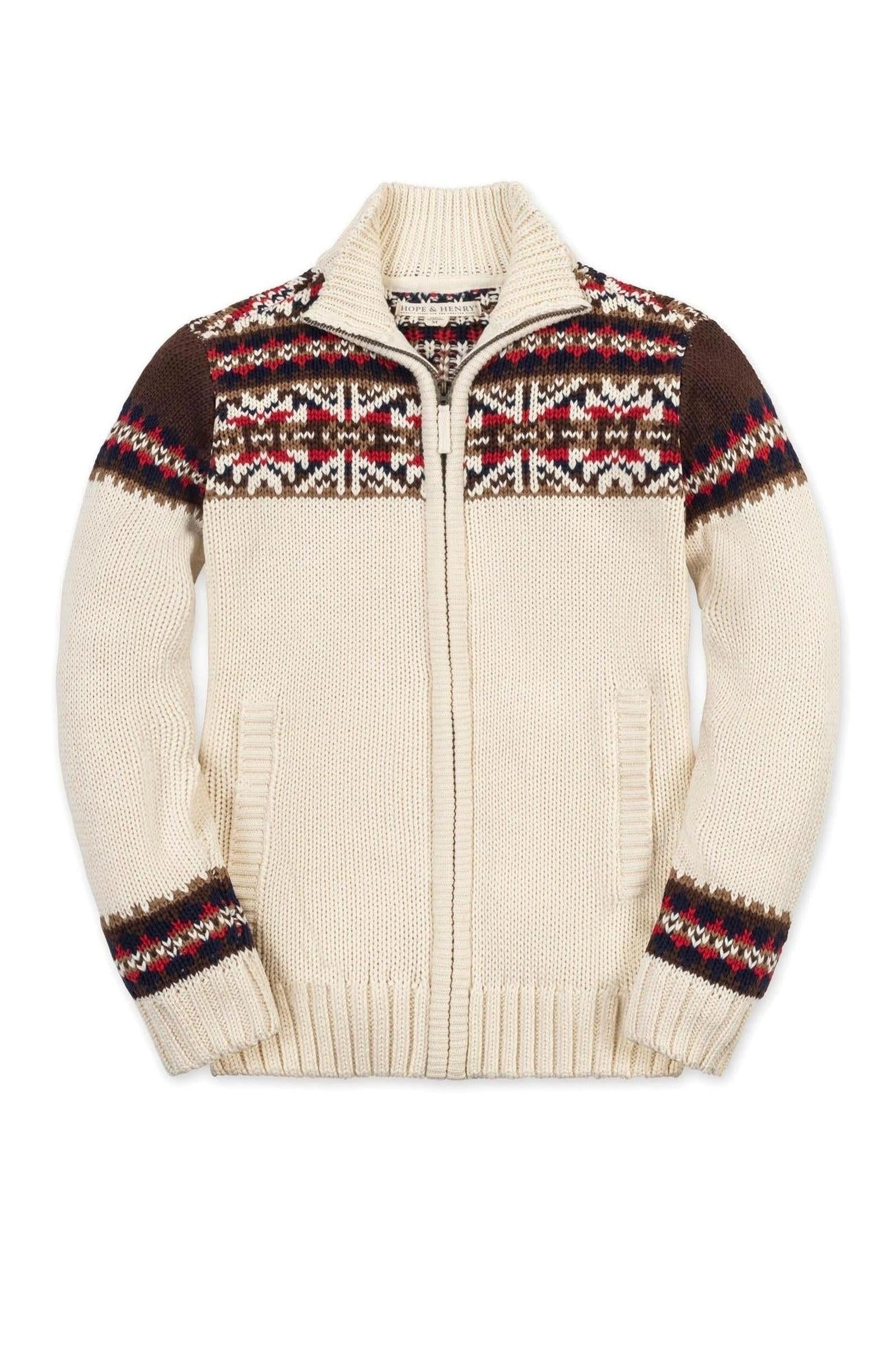 Organic Cotton Full Zip Mock Neck Sweater for Boys, Ivory, Sizes 2-20