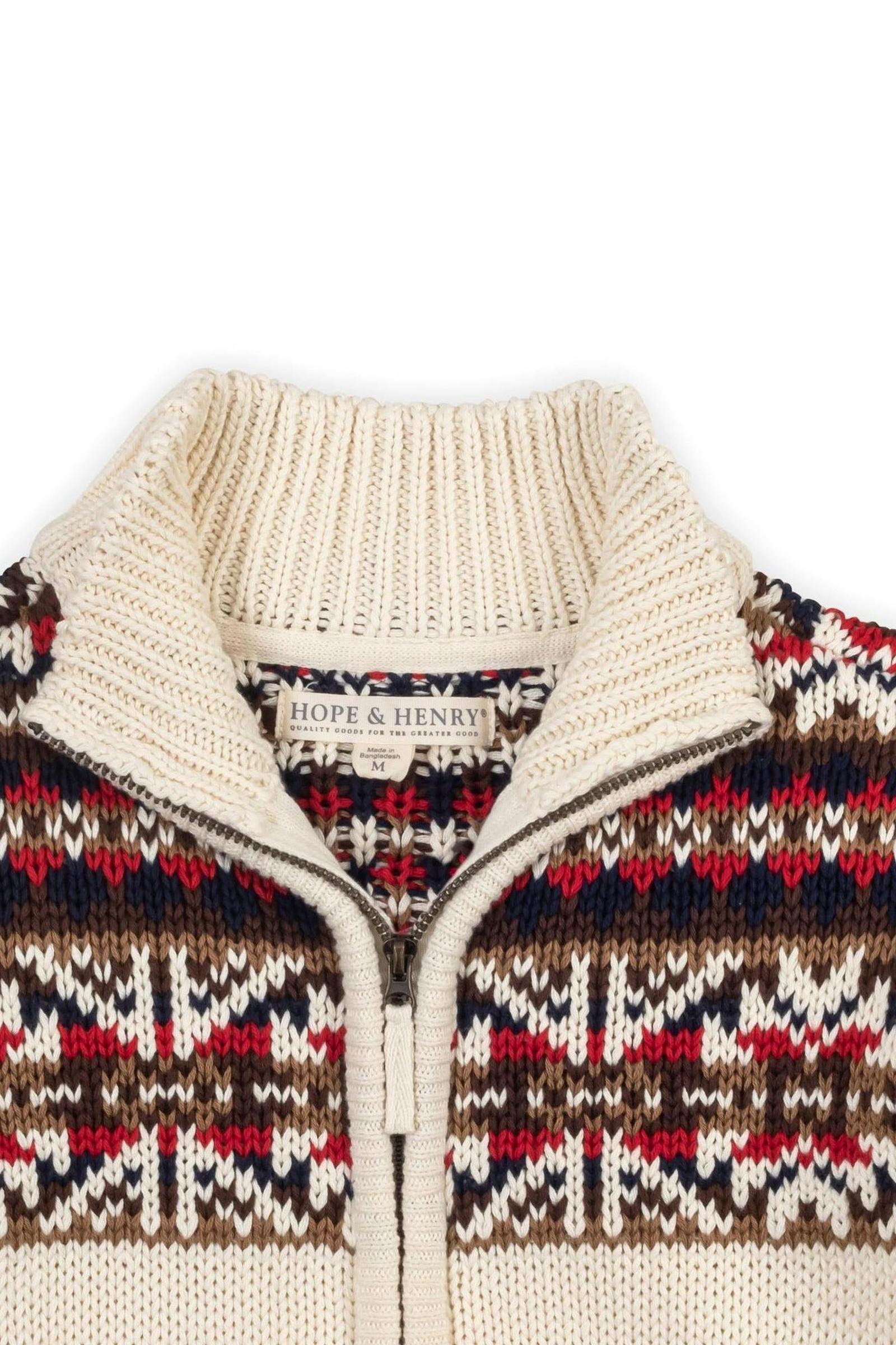 Organic Cotton Full Zip Mock Neck Sweater for Boys, Ivory, Sizes 2-20