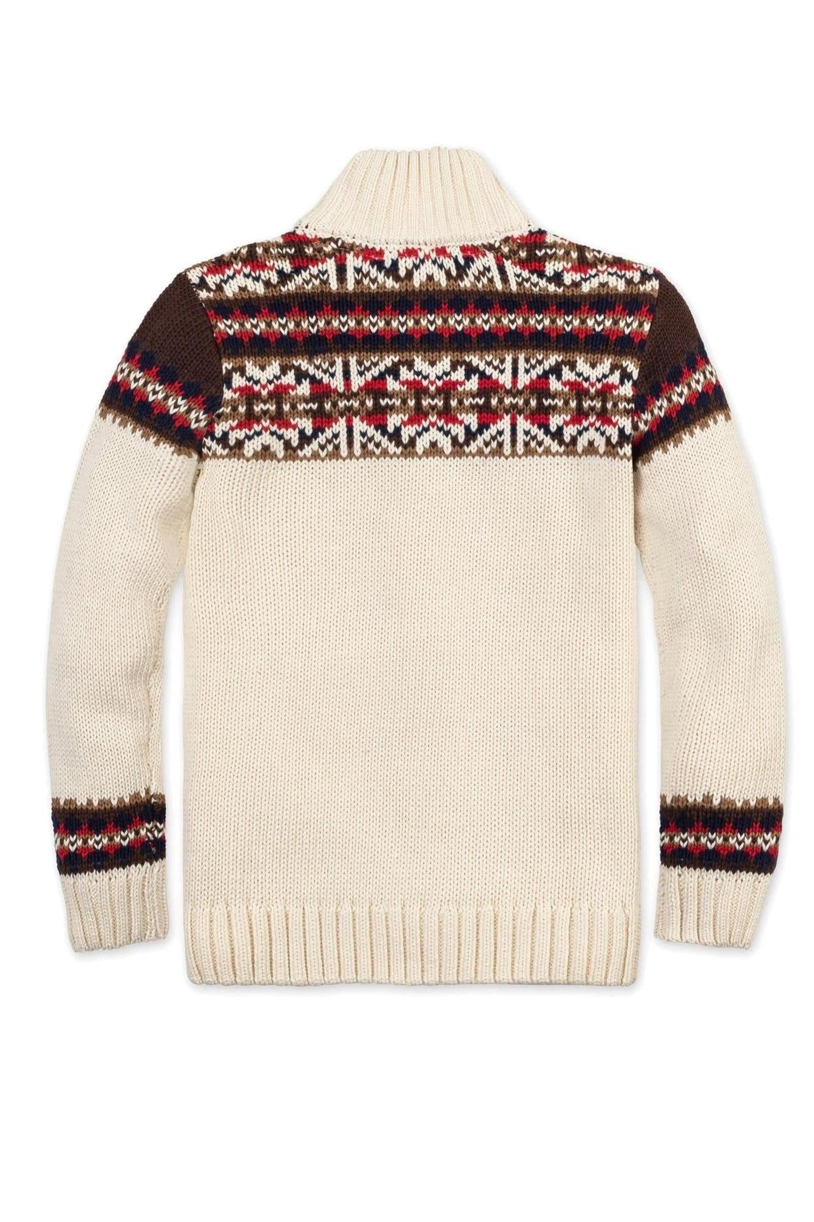Organic Cotton Full Zip Mock Neck Sweater for Boys, Ivory, Sizes 2-20