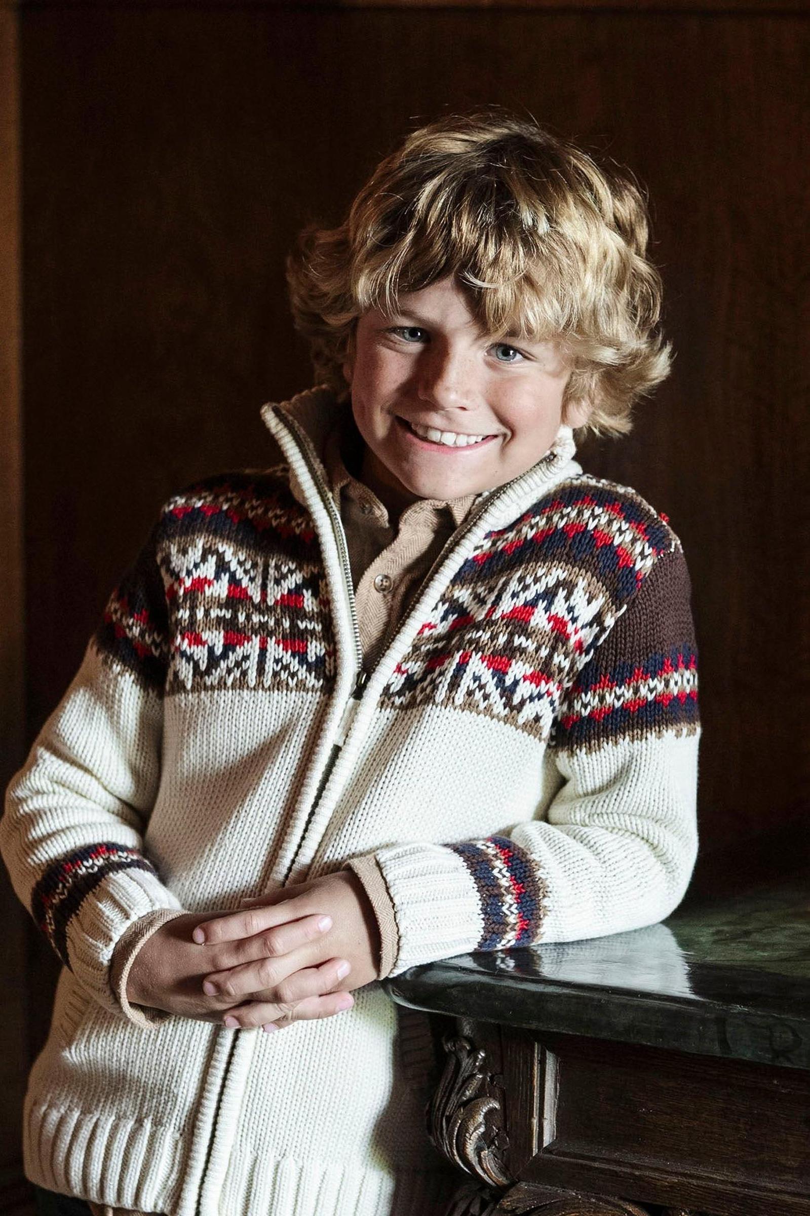 Organic Cotton Full Zip Mock Neck Sweater for Boys, Ivory, Sizes 2-20
