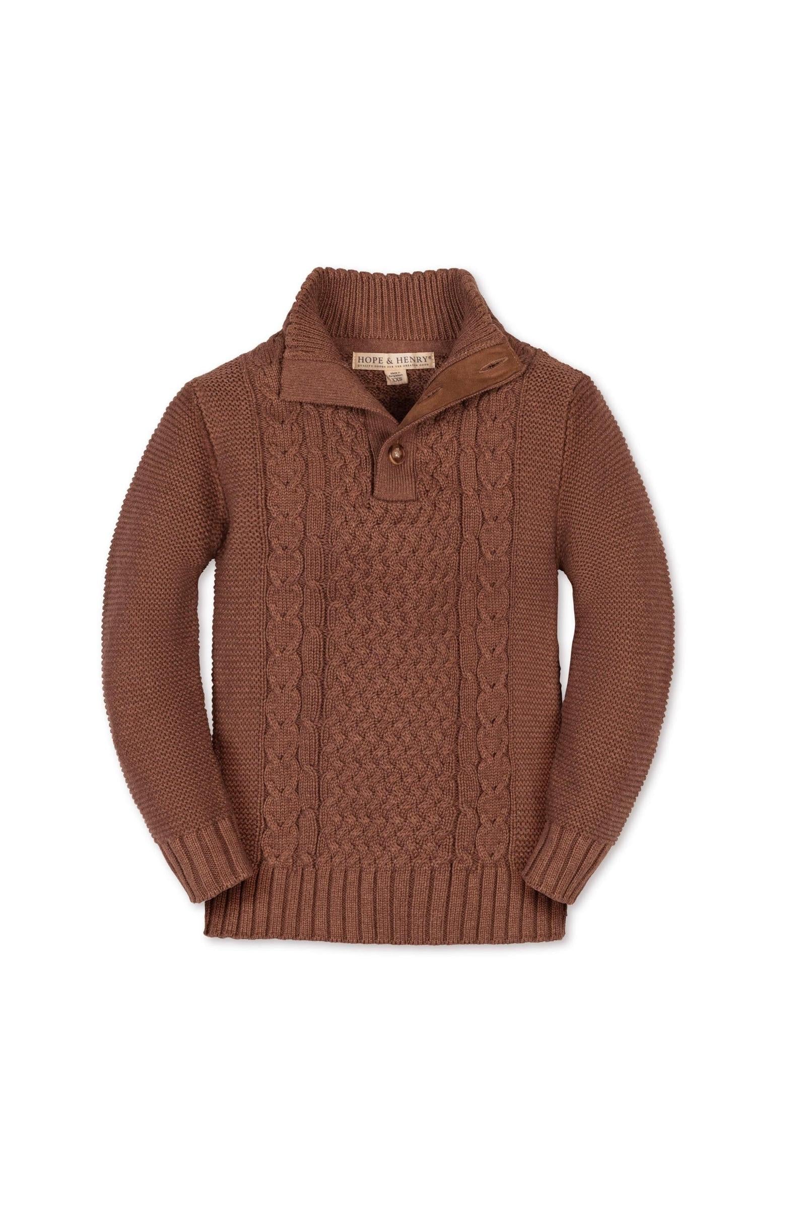 Organic Cotton Mock Neck Cable Sweater, Cinnamon Heather, Sizes 2T-18, Family Matching Outfits
