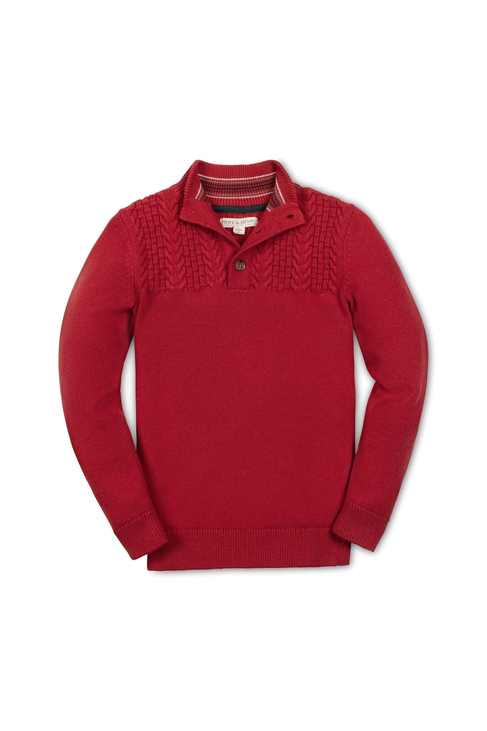 Organic Cotton Mock Neck Textured Knit Sweater, Red, Sizes 2-20