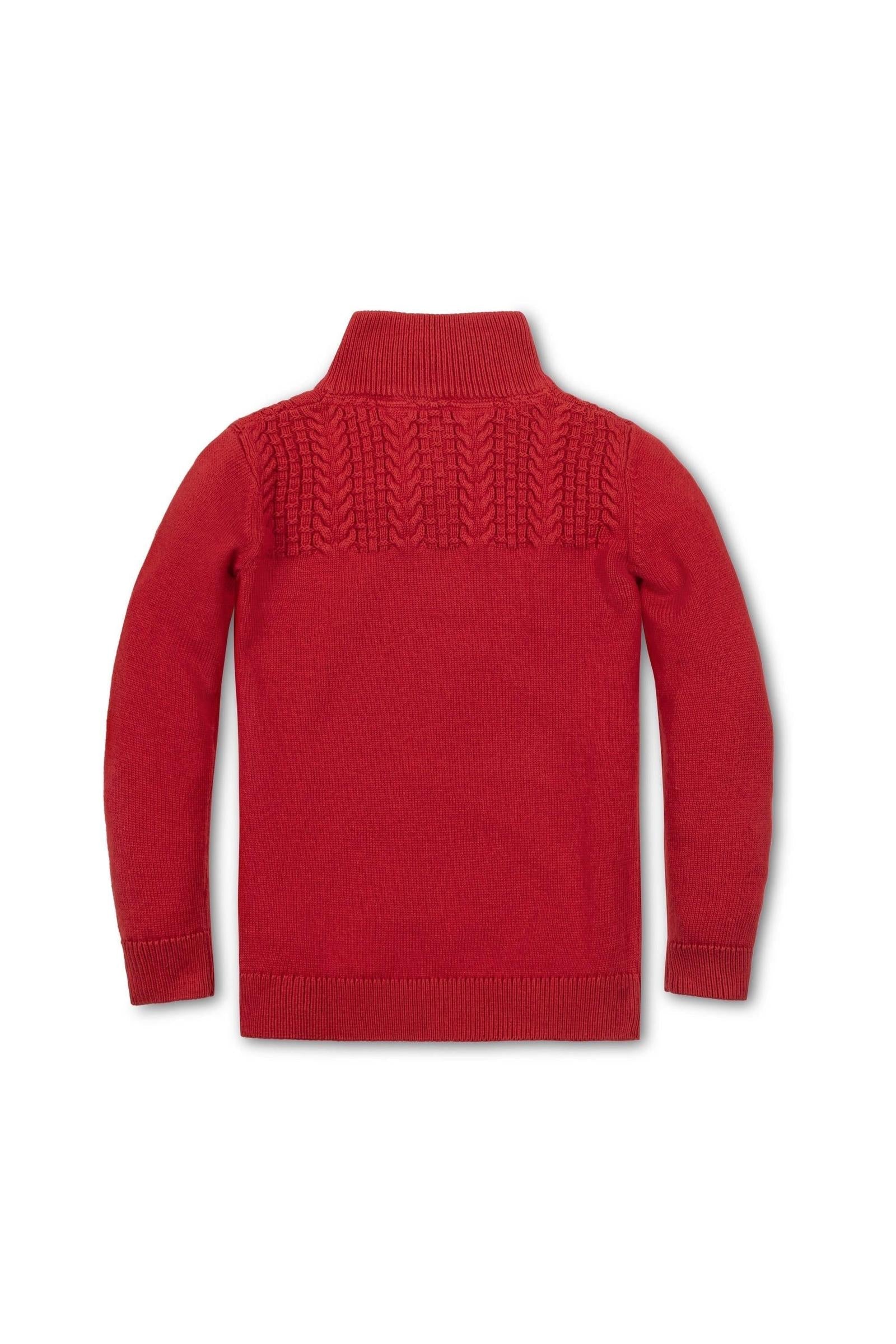 Organic Cotton Mock Neck Textured Knit Sweater, Red, Sizes 2-20