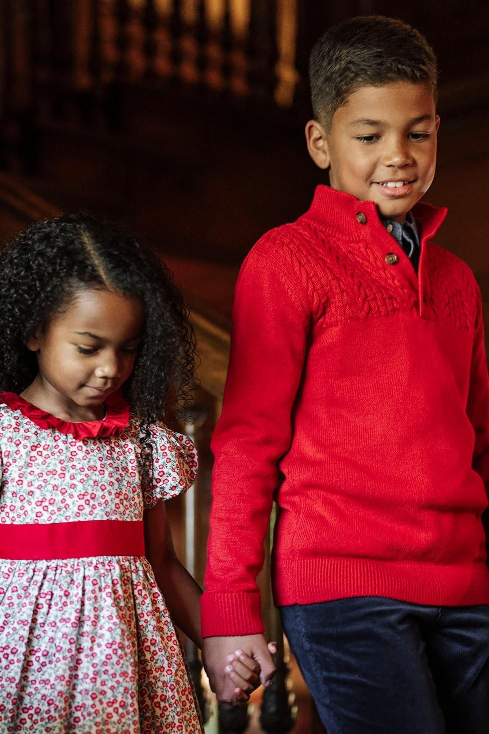 Organic Cotton Mock Neck Textured Knit Sweater, Red, Sizes 2-20