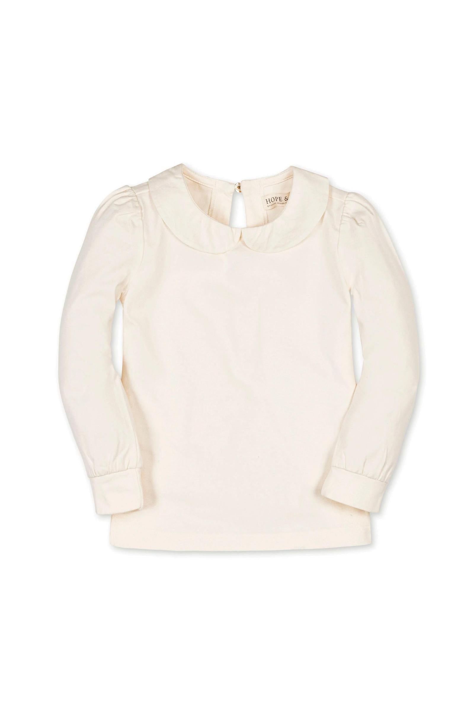 Organic Cotton Peter Pan Collar Knit Top for Girls, Ivory, Toddler & Kids