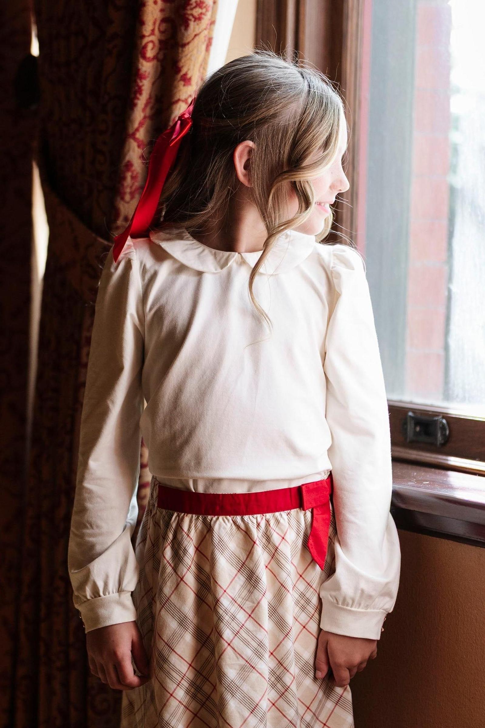 Organic Cotton Peter Pan Collar Knit Top for Girls, Ivory, Toddler & Kids