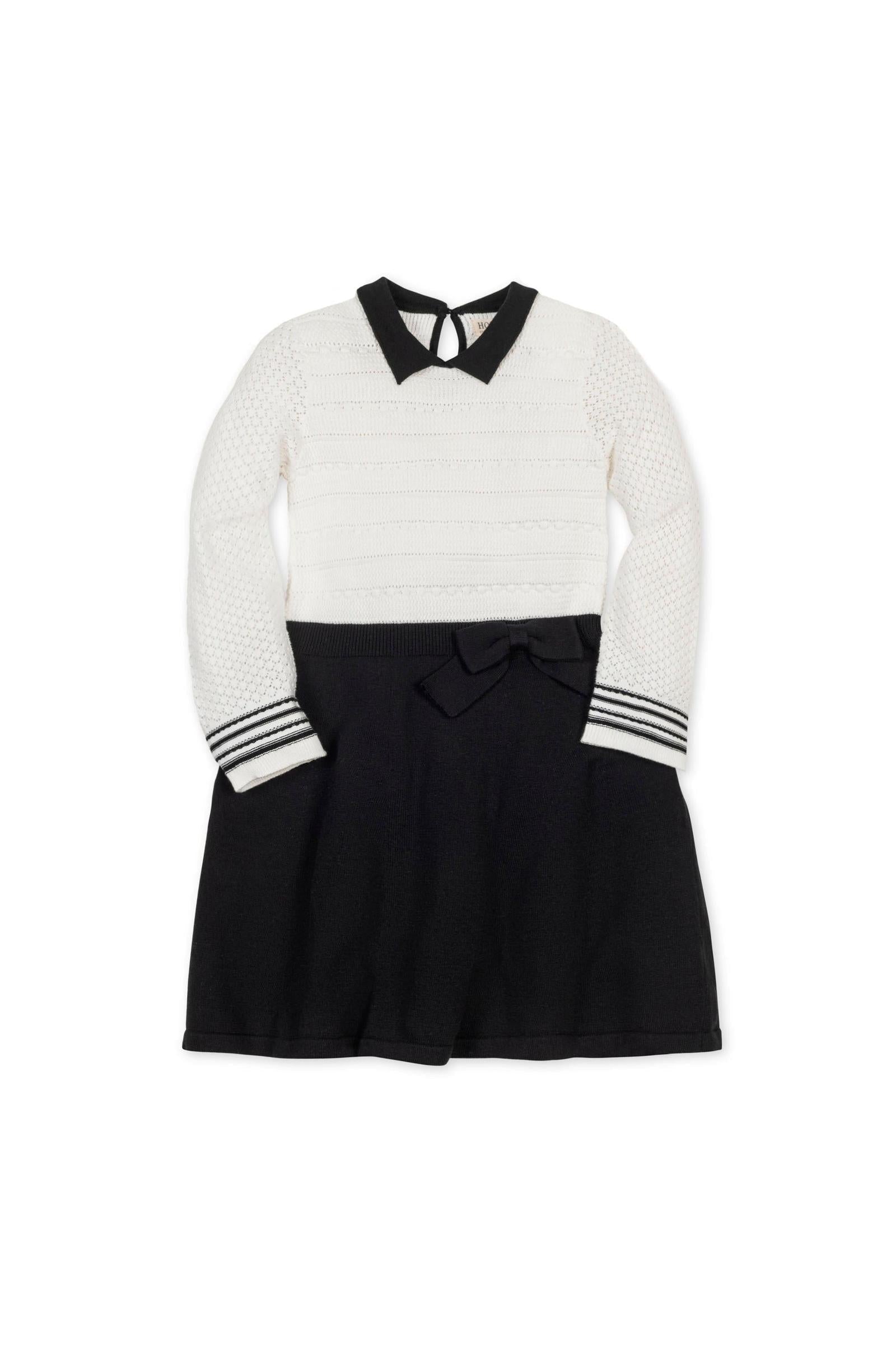 Organic Cotton Peter Pan Collar Sweater Dress, White & Black, Toddler & Kids
