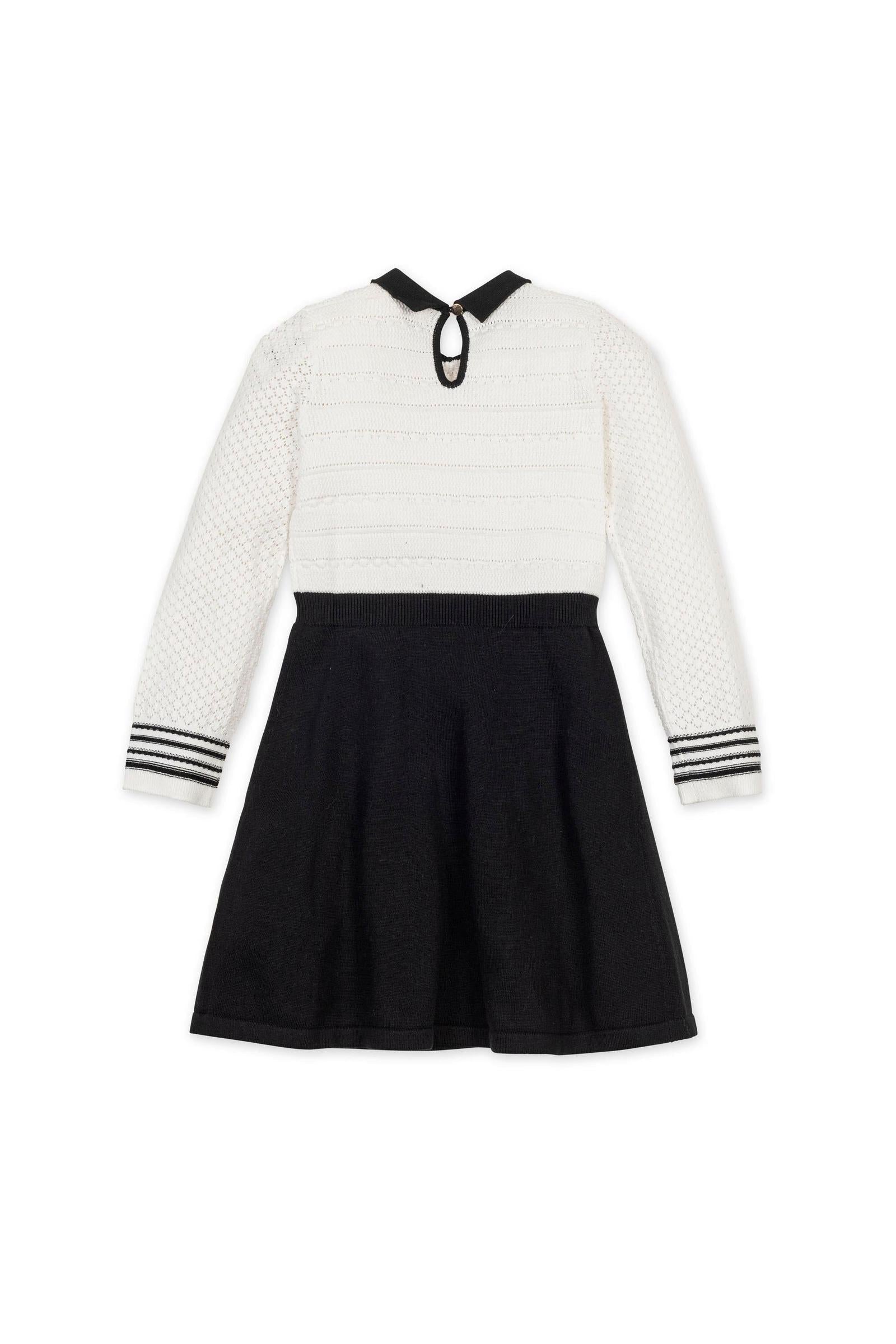 Organic Cotton Peter Pan Collar Sweater Dress, White & Black, Toddler & Kids
