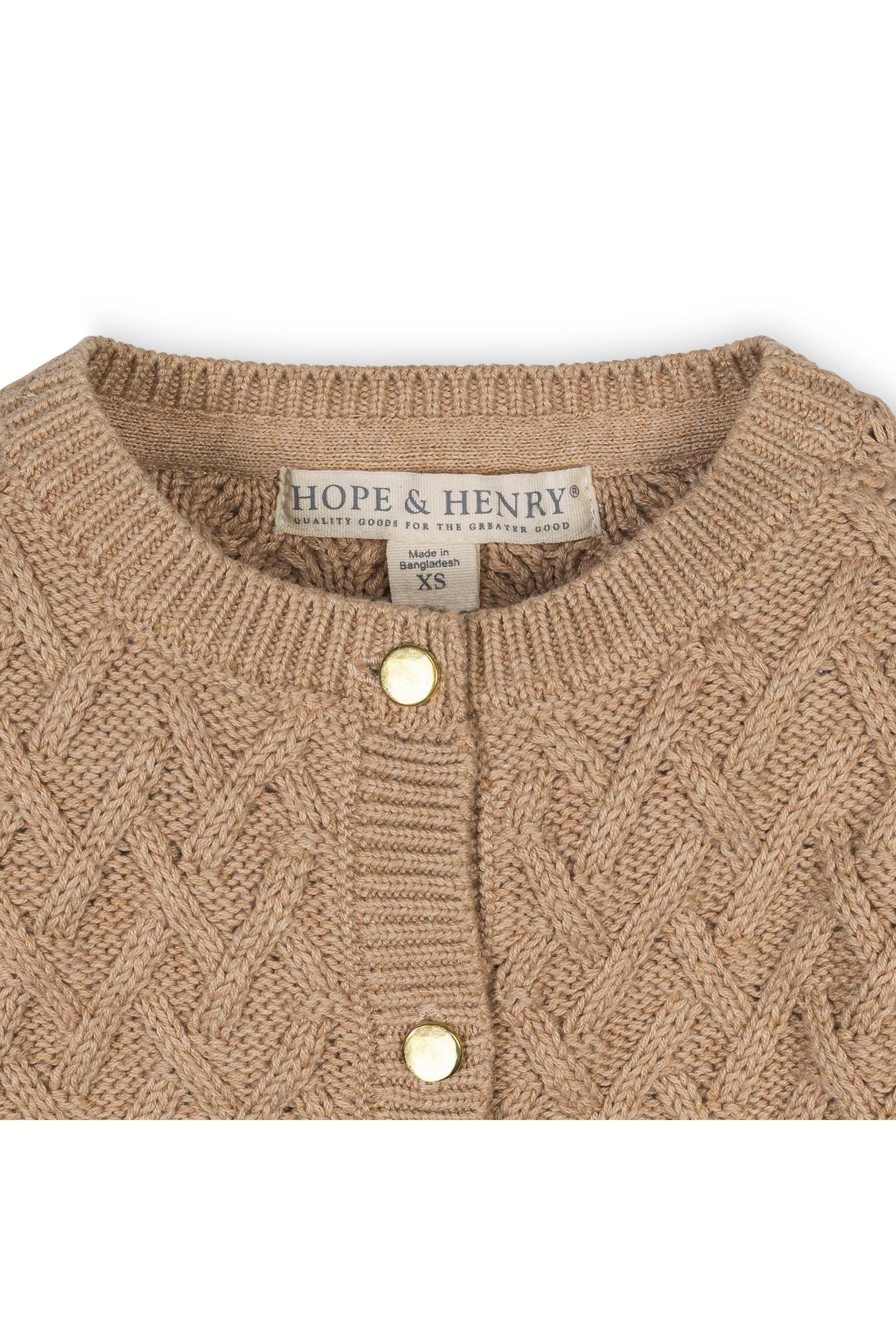 Organic Cotton Herringbone Cardigan for Girls, Camel, Toddler & Kids