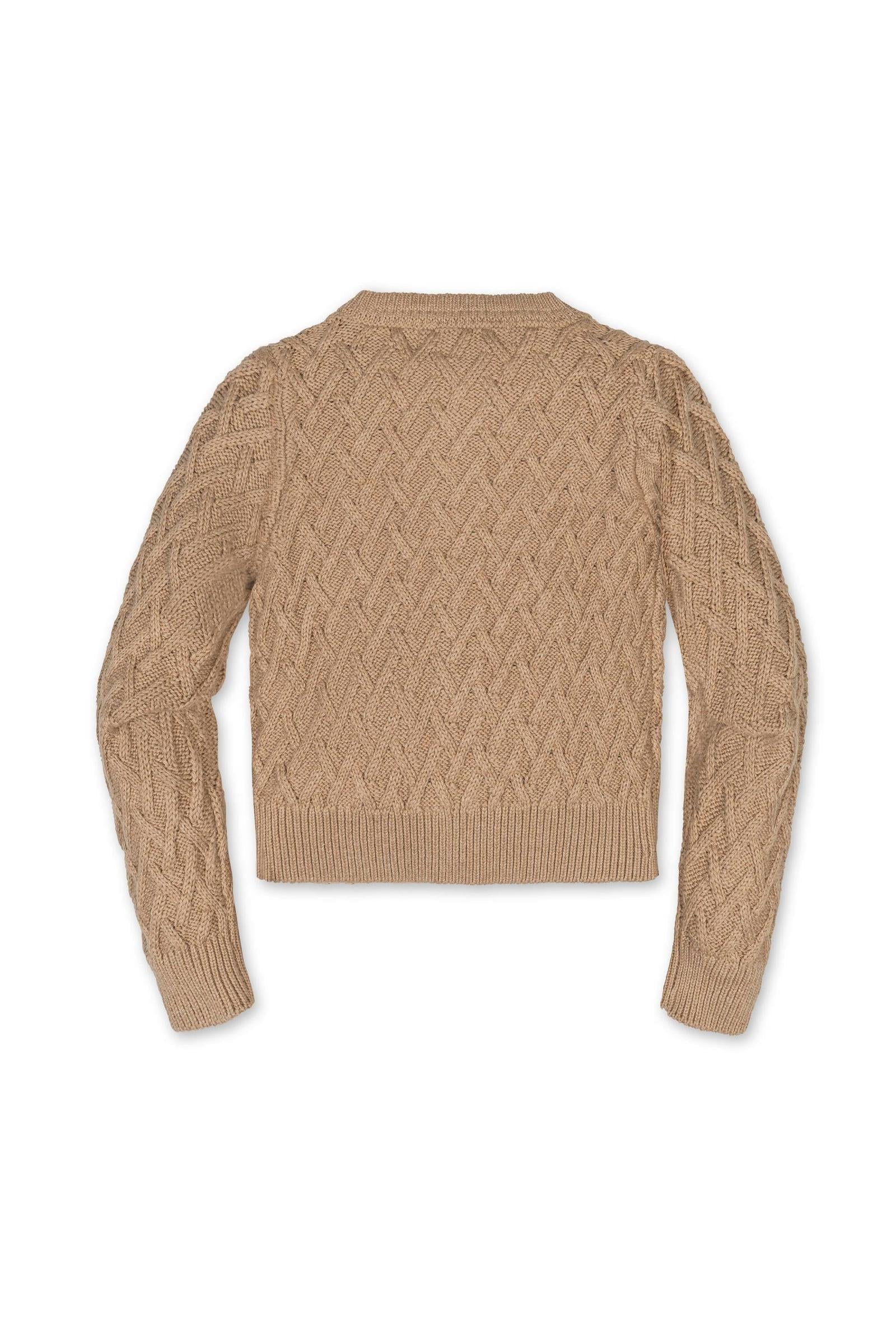 Organic Cotton Herringbone Cardigan for Girls, Camel, Toddler & Kids