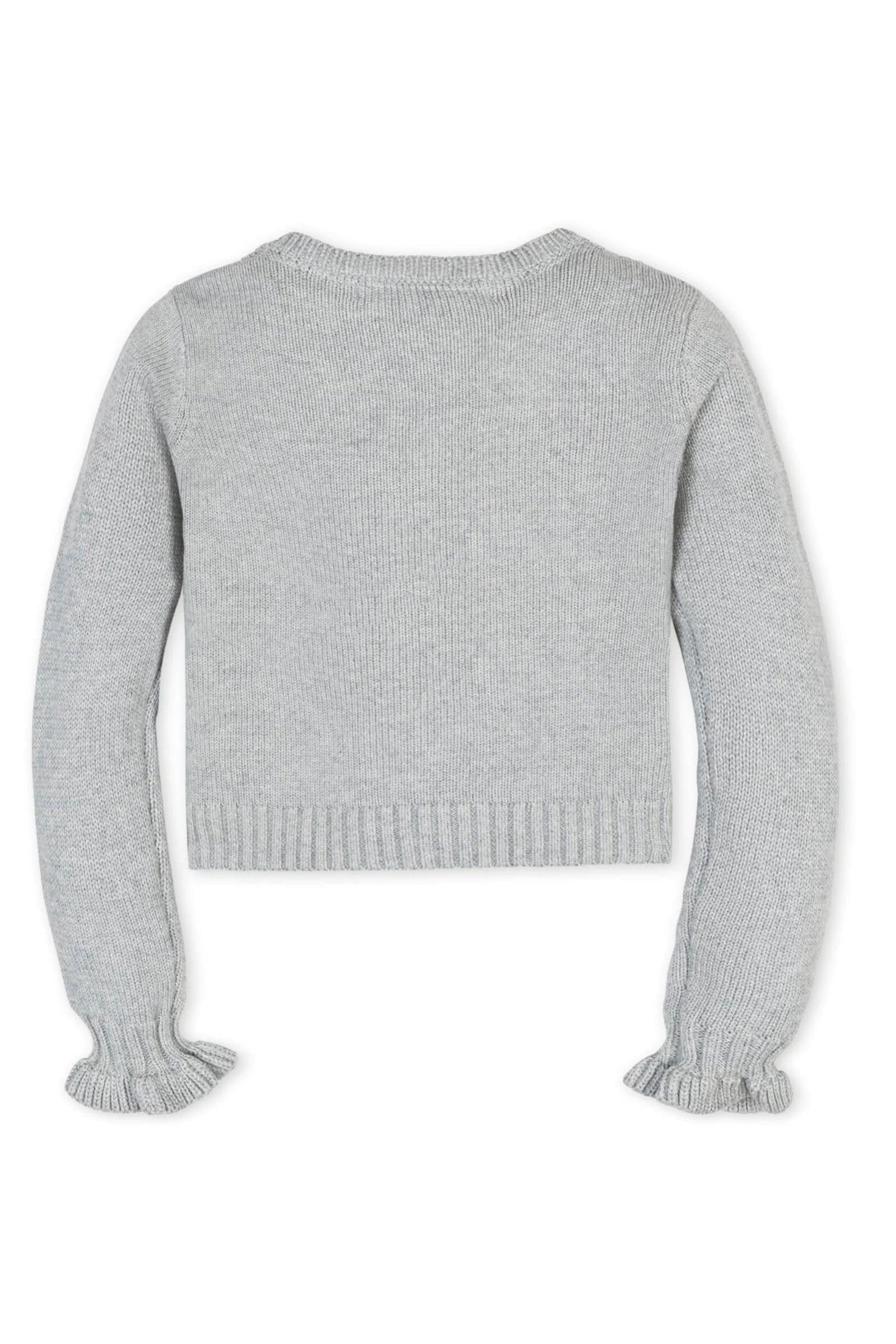 Organic Cotton Ruffle Cuff Cable Cardigan for Girls, Gray, Toddlers & Kids