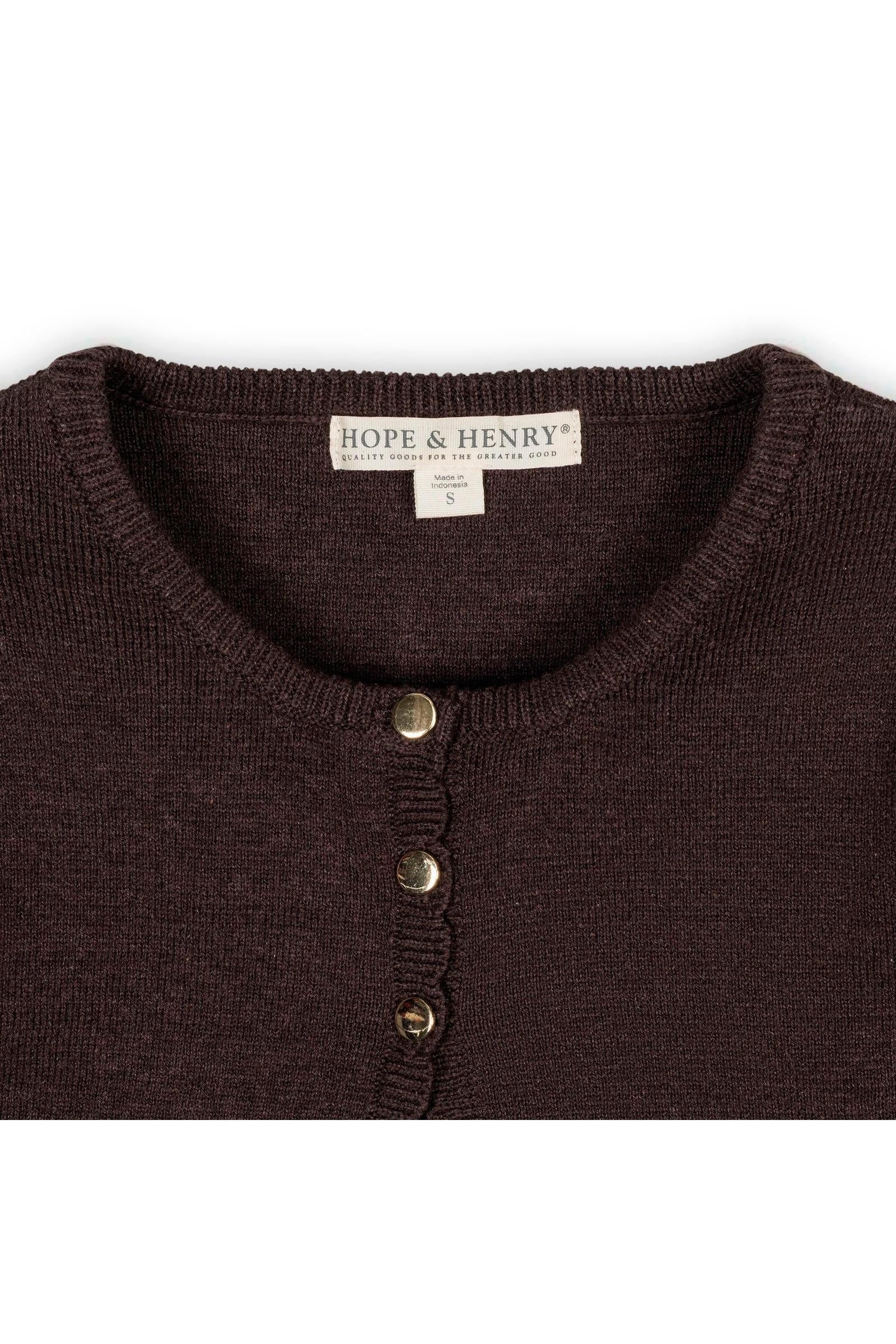 Organic Cotton Cropped Scallop Cardigan for Girls, Chocolate Brown Knit, Toddler & Kids