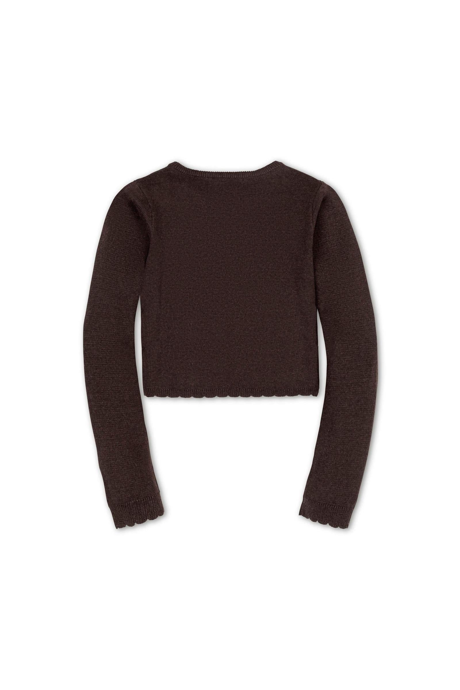 Organic Cotton Cropped Scallop Cardigan for Girls, Chocolate Brown Knit, Toddler & Kids