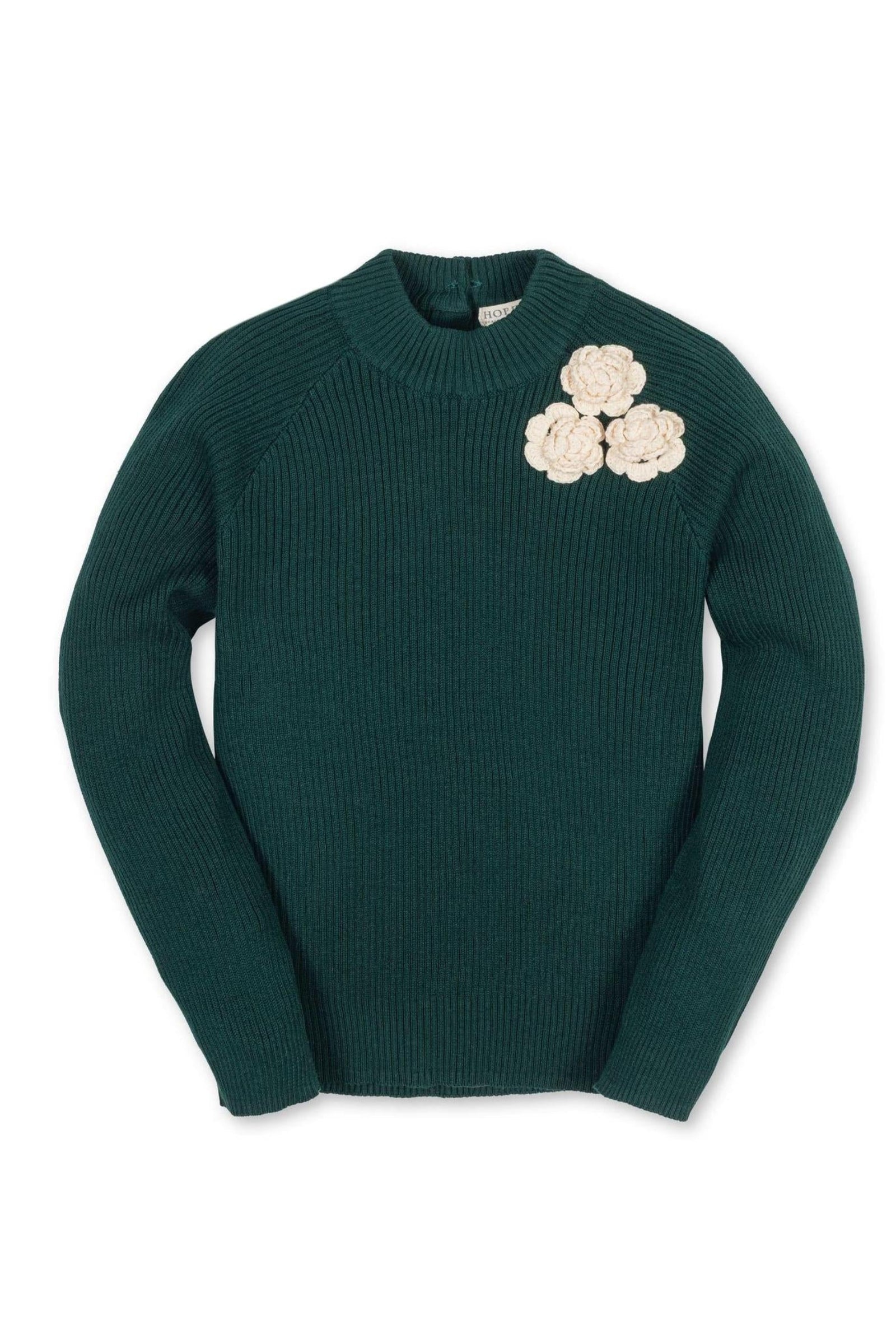 Organic Cotton Mock Neck Rosette Sweater for Girls, Green, Toddler & Kids