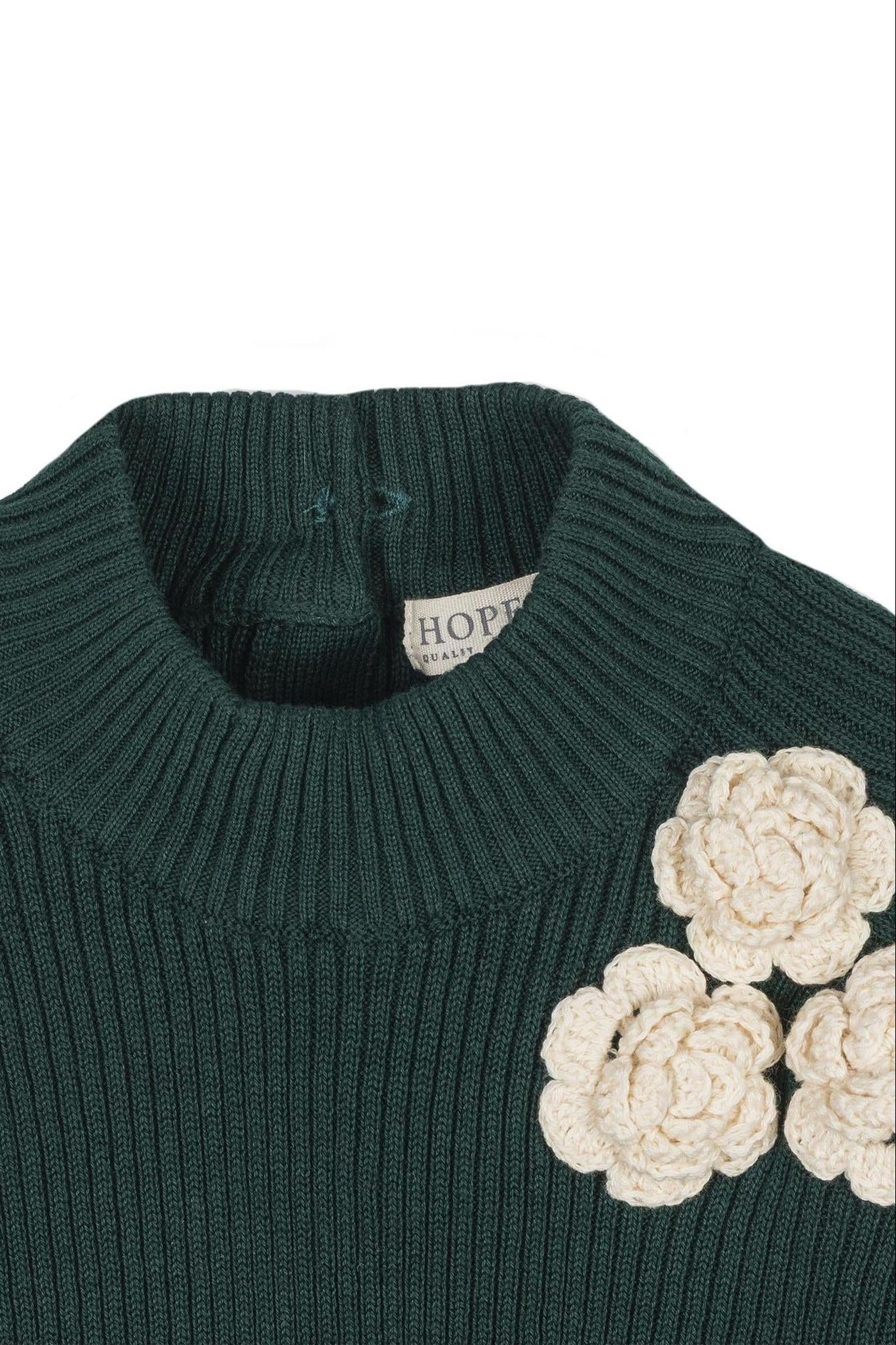 Organic Cotton Mock Neck Rosette Sweater for Girls, Green, Toddler & Kids