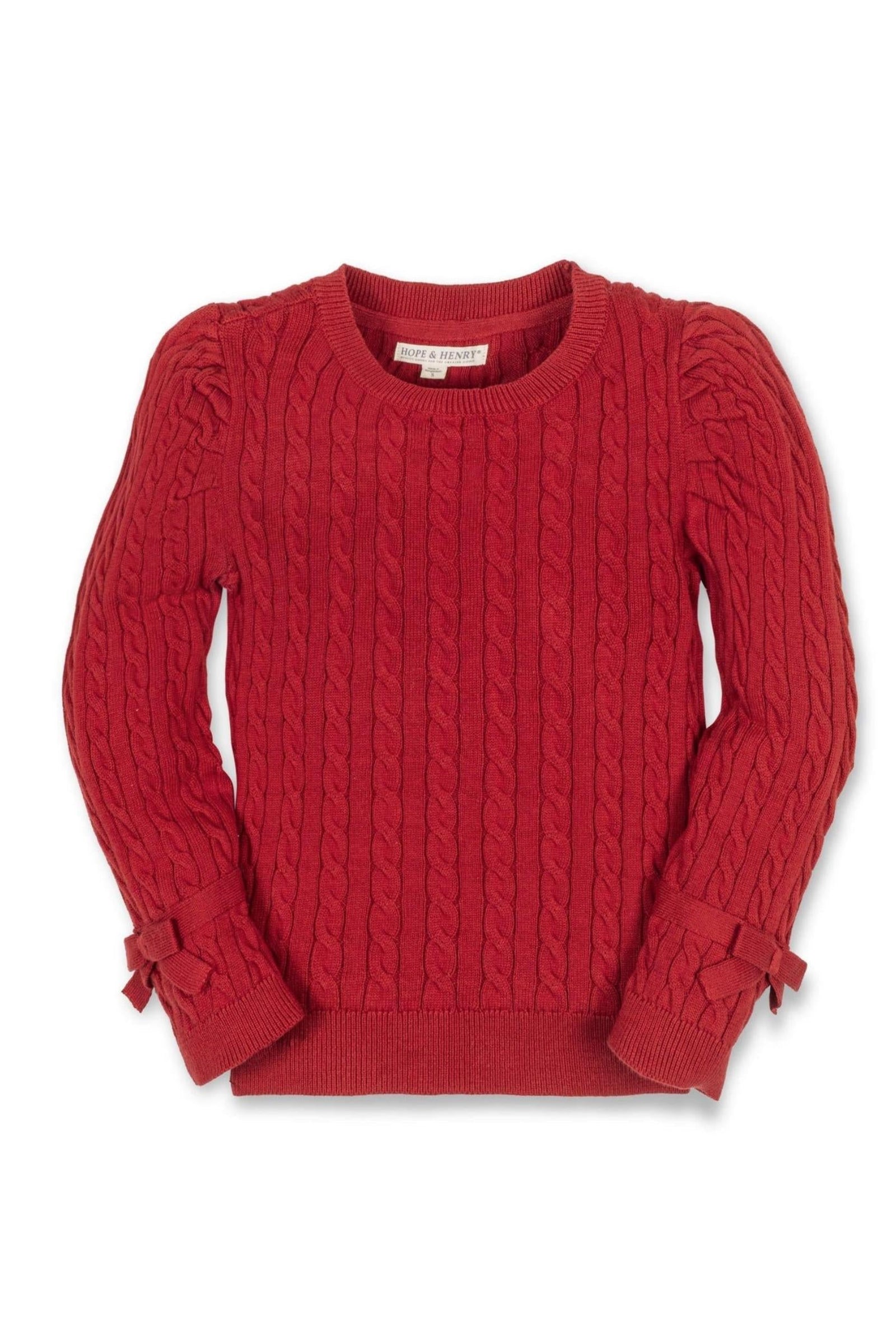 Organic Cotton Puff Sleeve Bow Sweater for Baby Girls, Red, Baby
