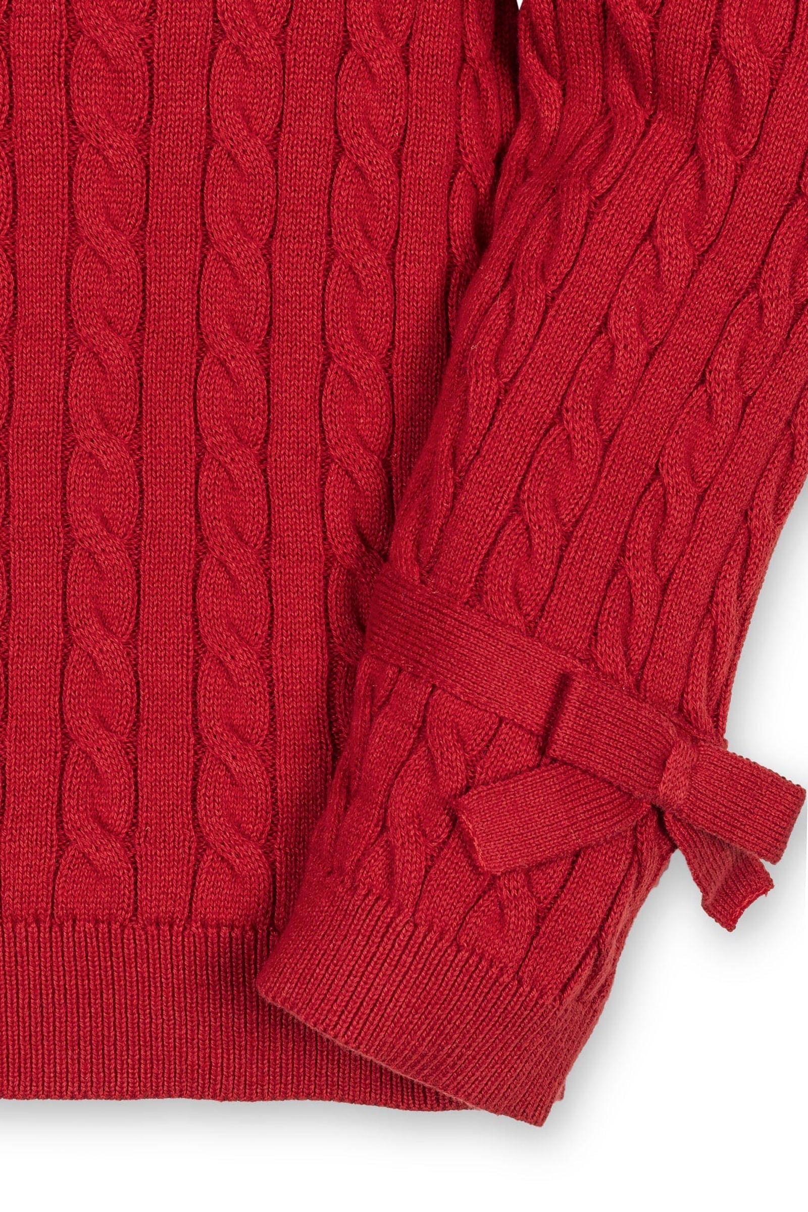 Organic Cotton Puff Sleeve Bow Sweater for Baby Girls, Red, Baby