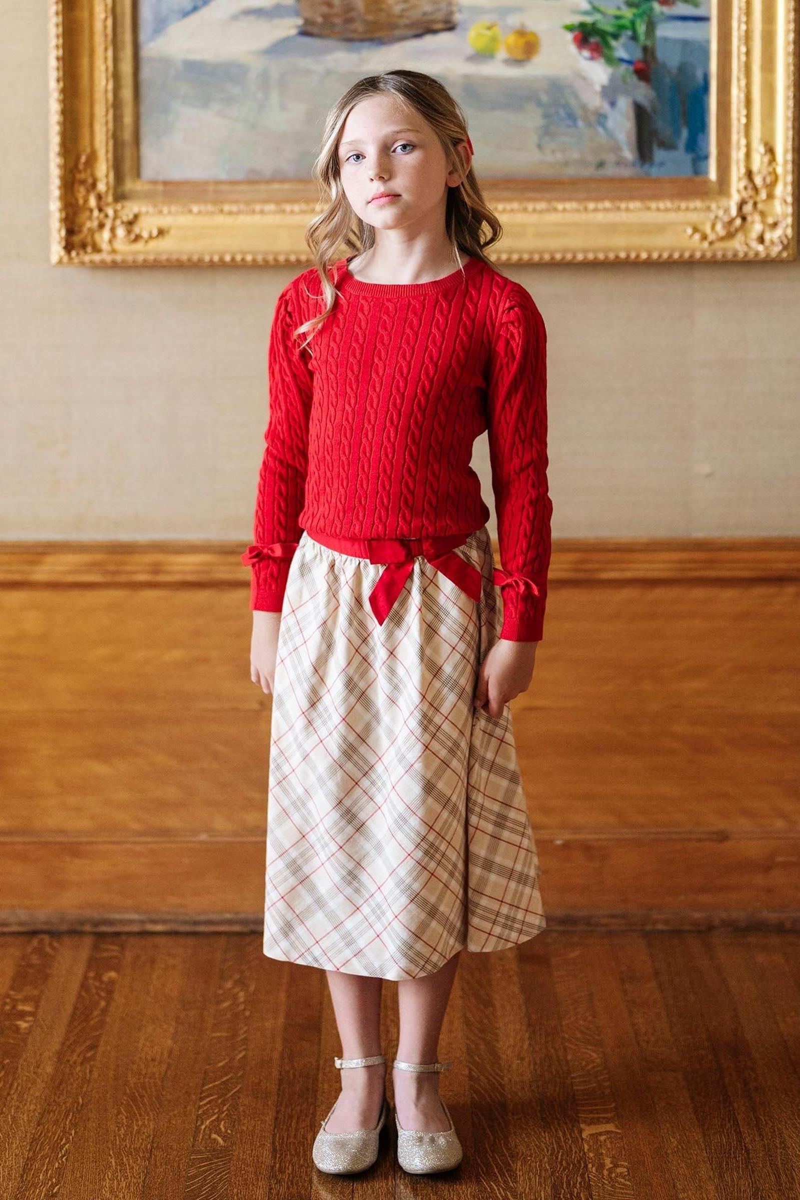 Organic Cotton Bow Sash Party Skirt for Girls, Plaid, Toddler & Kids