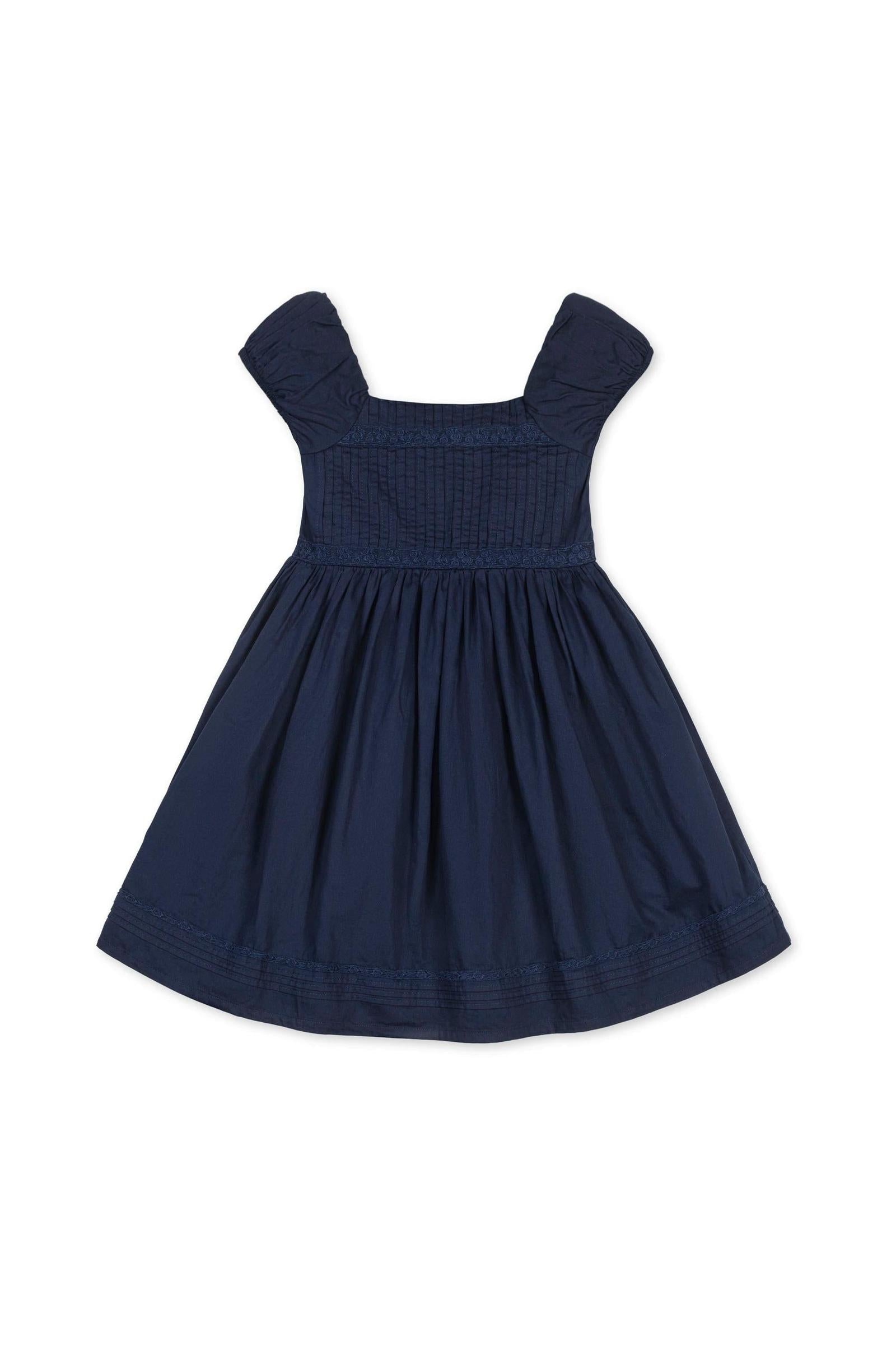 Organic Cotton Puff Sleeve Pintuck Dress for Girls, Navy, Toddler & Kids
