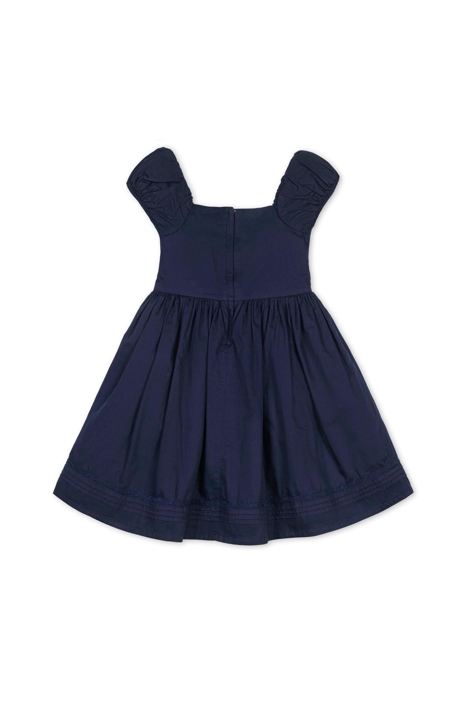 Organic Cotton Puff Sleeve Pintuck Dress for Girls, Navy, Toddler & Kids