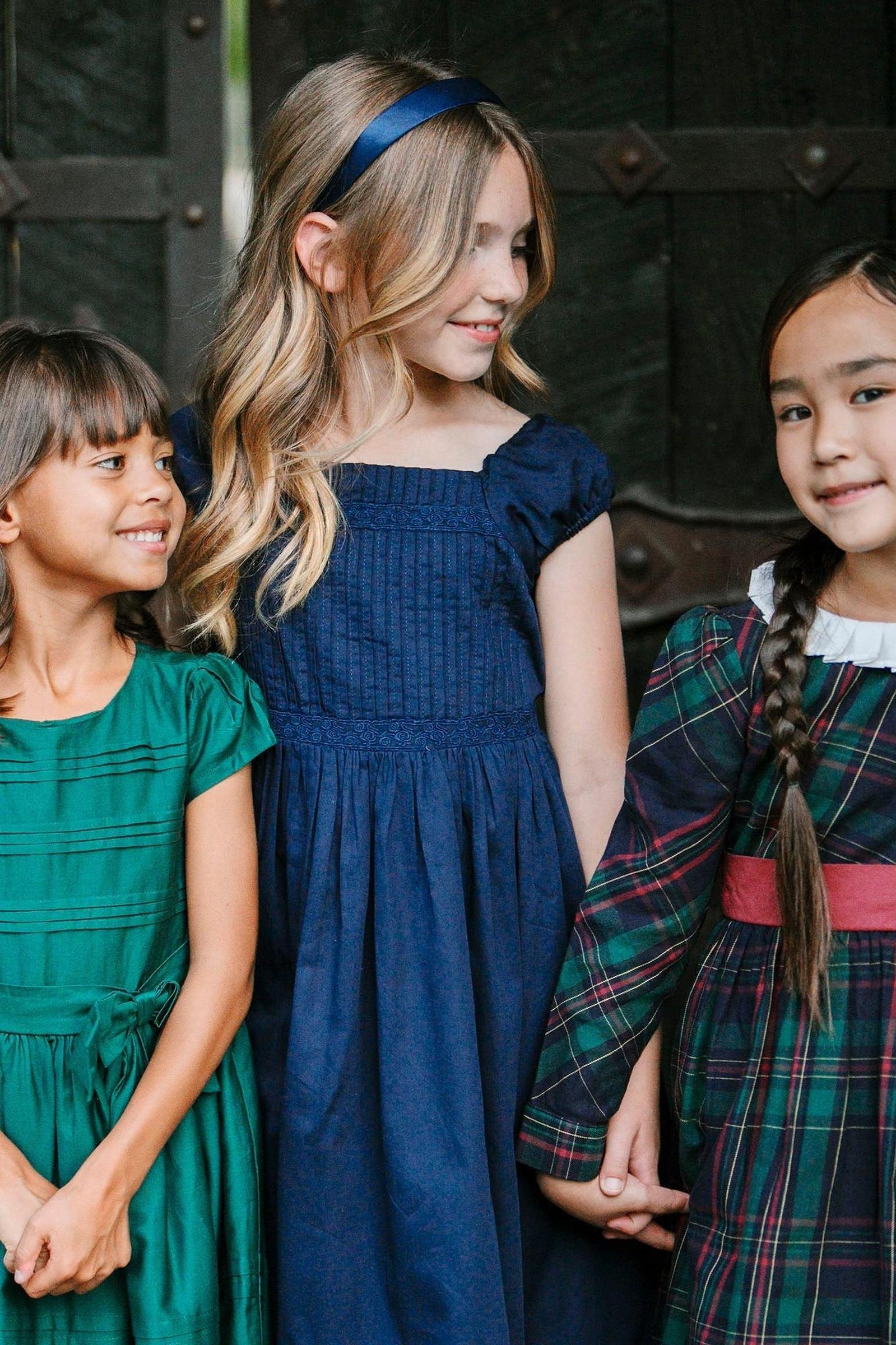 Organic Cotton Puff Sleeve Pintuck Dress for Girls, Navy, Toddler & Kids