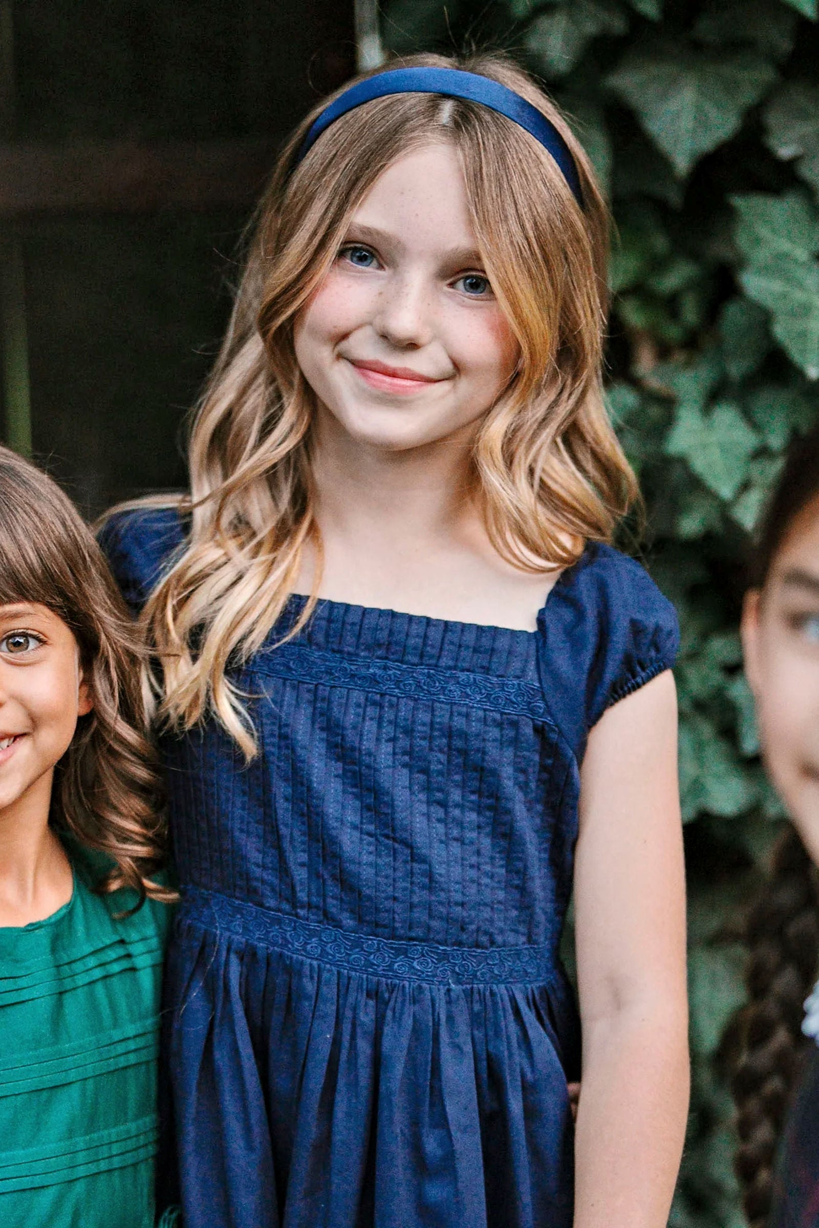 Organic Cotton Puff Sleeve Pintuck Dress for Girls, Navy, Toddler & Kids