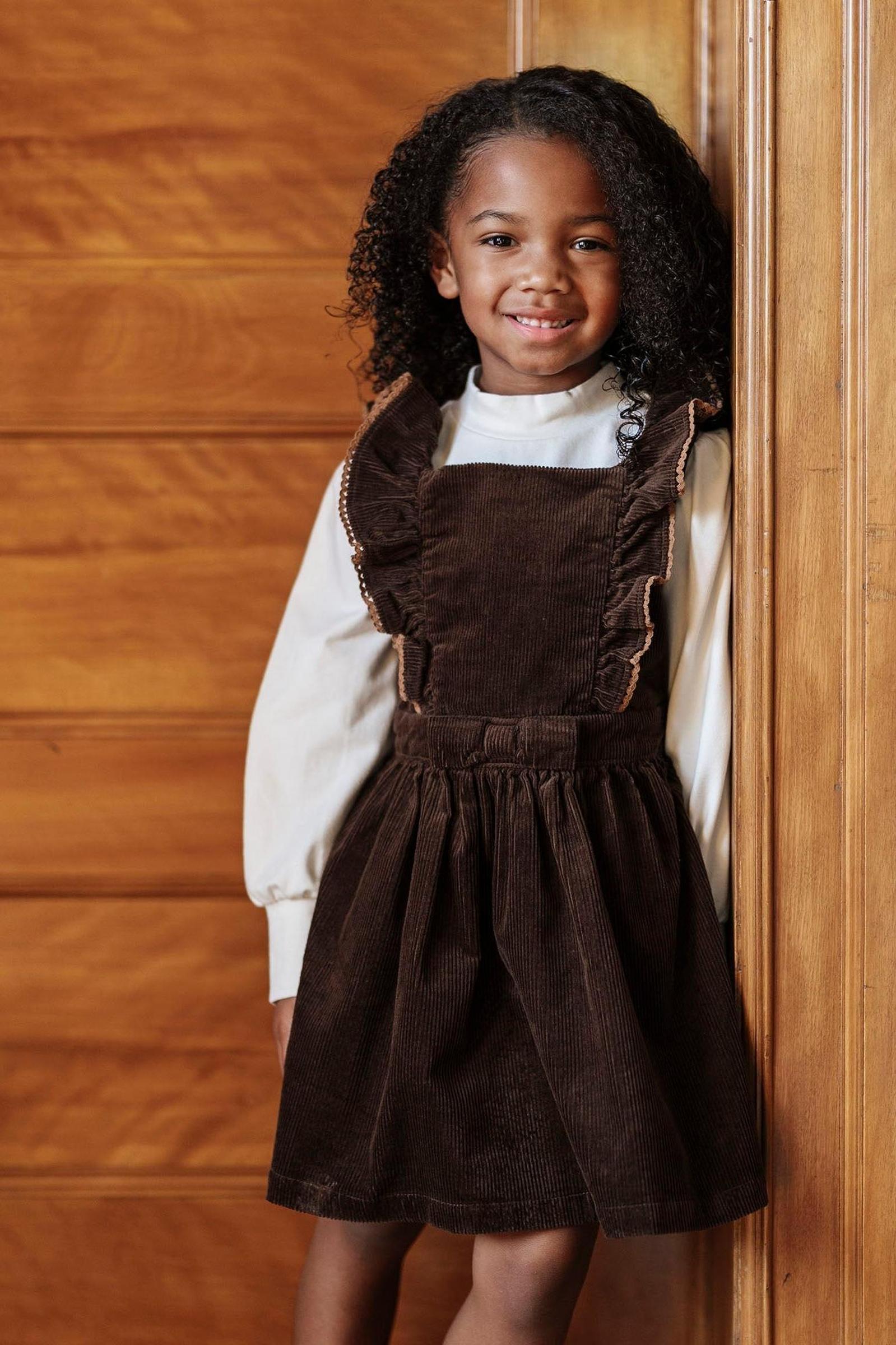 Organic Cotton Corduroy Ruffle Jumper Dress for Girls, Brown, Toddler & Kids