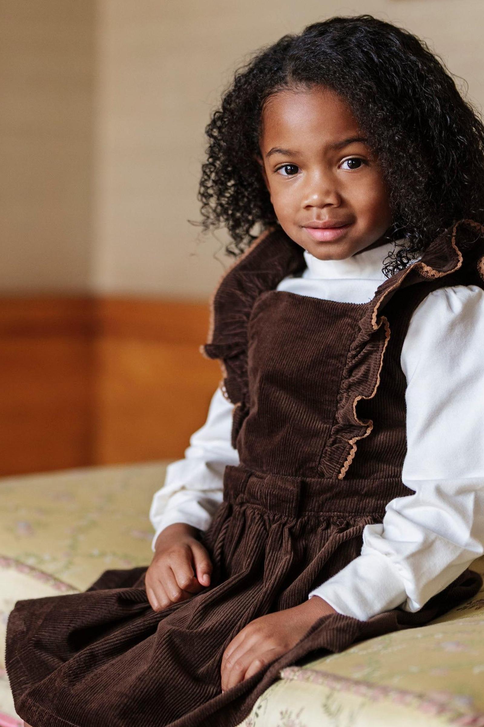Organic Cotton Corduroy Ruffle Jumper Dress for Girls, Brown, Toddler & Kids