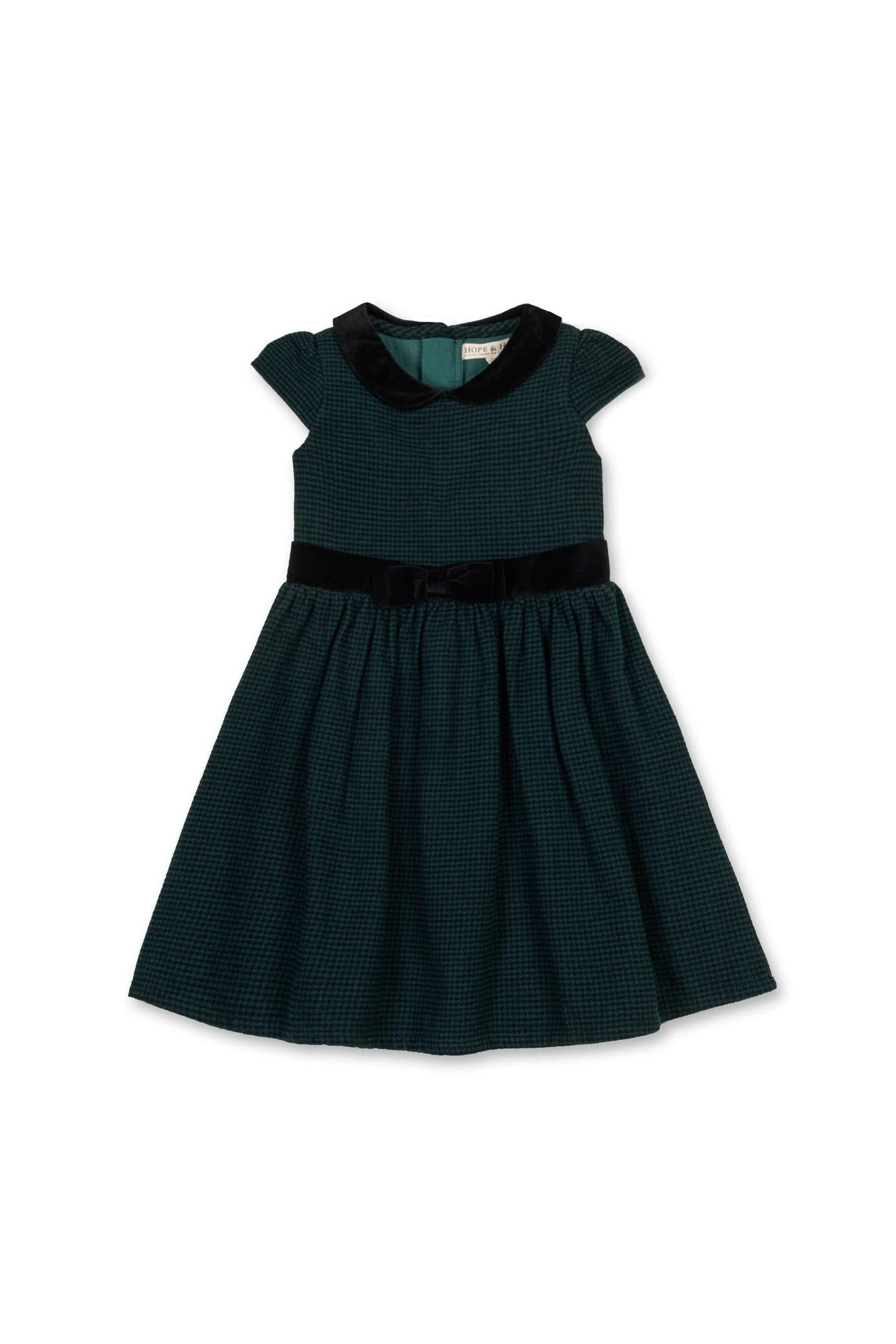 Organic Cotton Scottish Houndstooth Party Dress with Peter Pan Collar, Toddler & Kids
