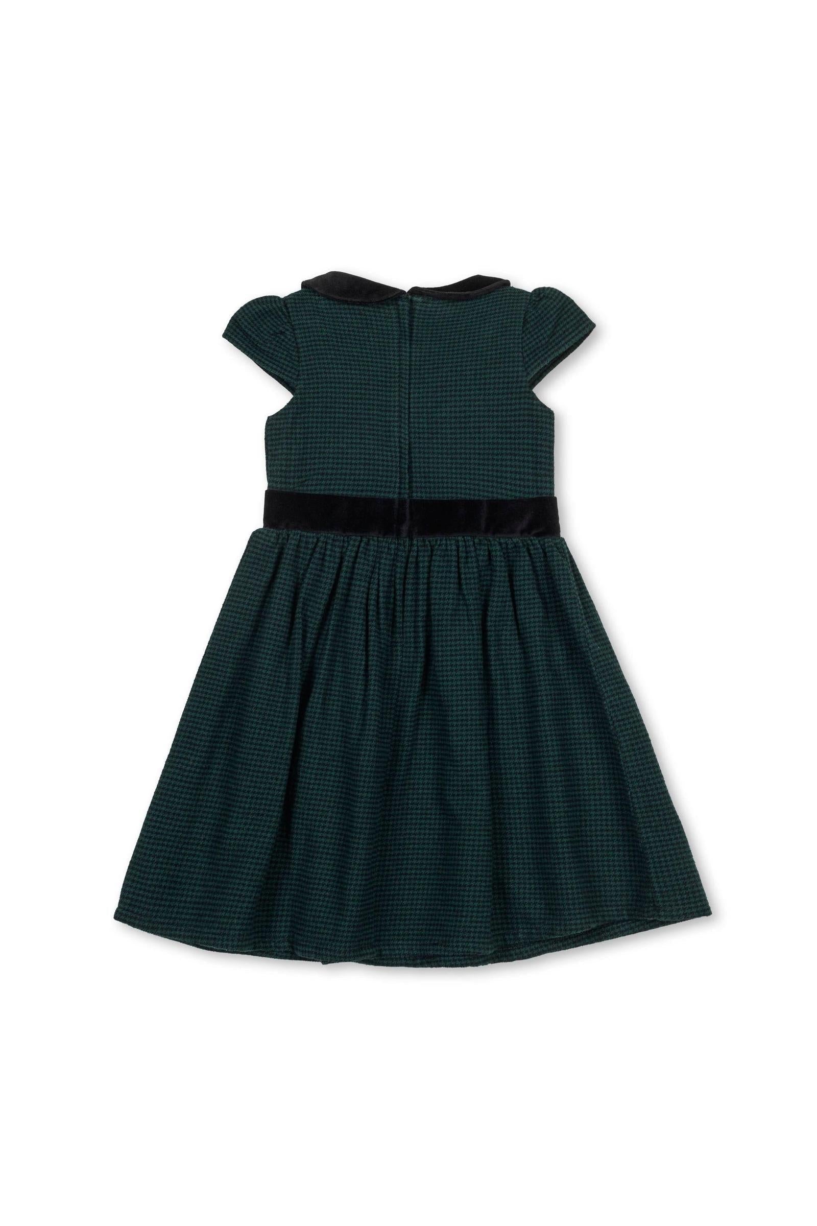 Organic Cotton Scottish Houndstooth Party Dress with Peter Pan Collar, Toddler & Kids