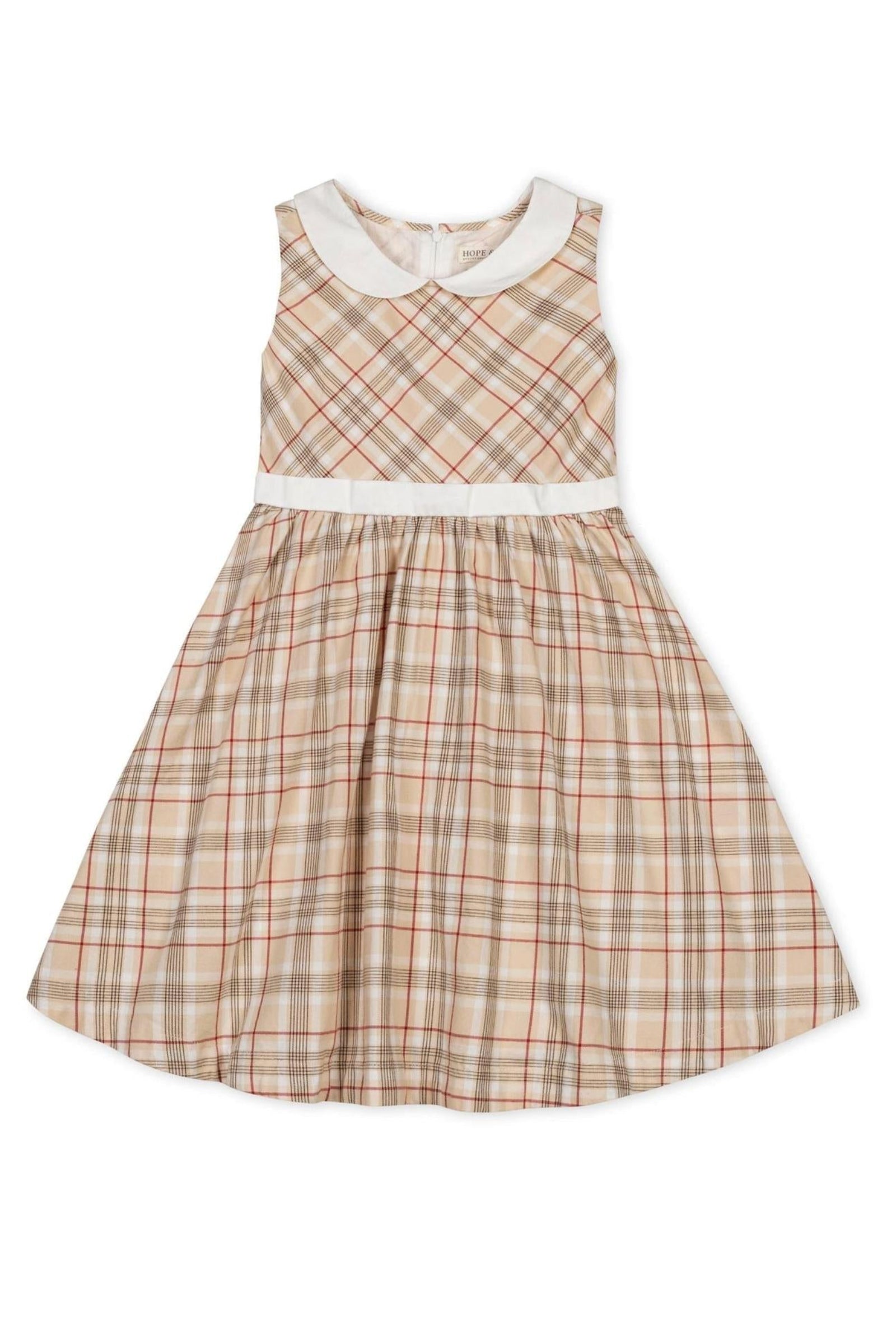 Organic Cotton Sleeveless Peter Pan Collar Party Dress, Ivory Fireside Plaid, Toddler & Kids