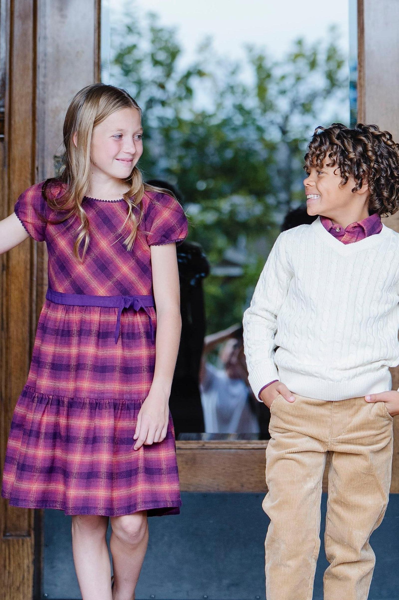 Organic Cotton Tiered Flannel Dress, Sugar Plum Plaid, Toddler & Kids