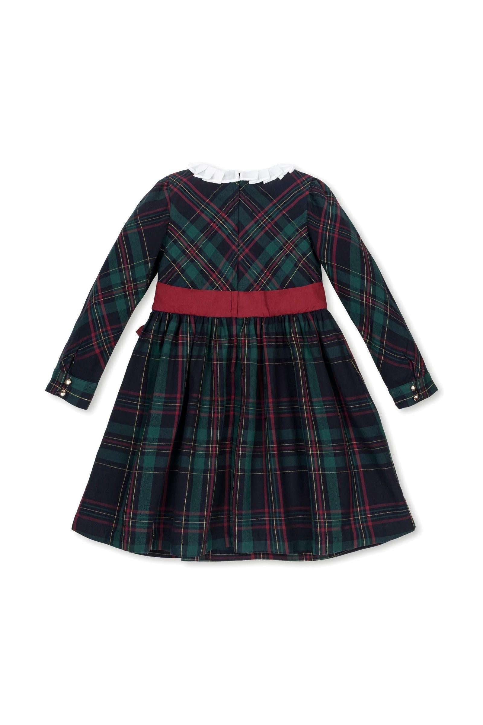 Organic Cotton Scottish Plaid Party Dress with Pleated Collar, Toddler & Kids, Family Matching Outfits