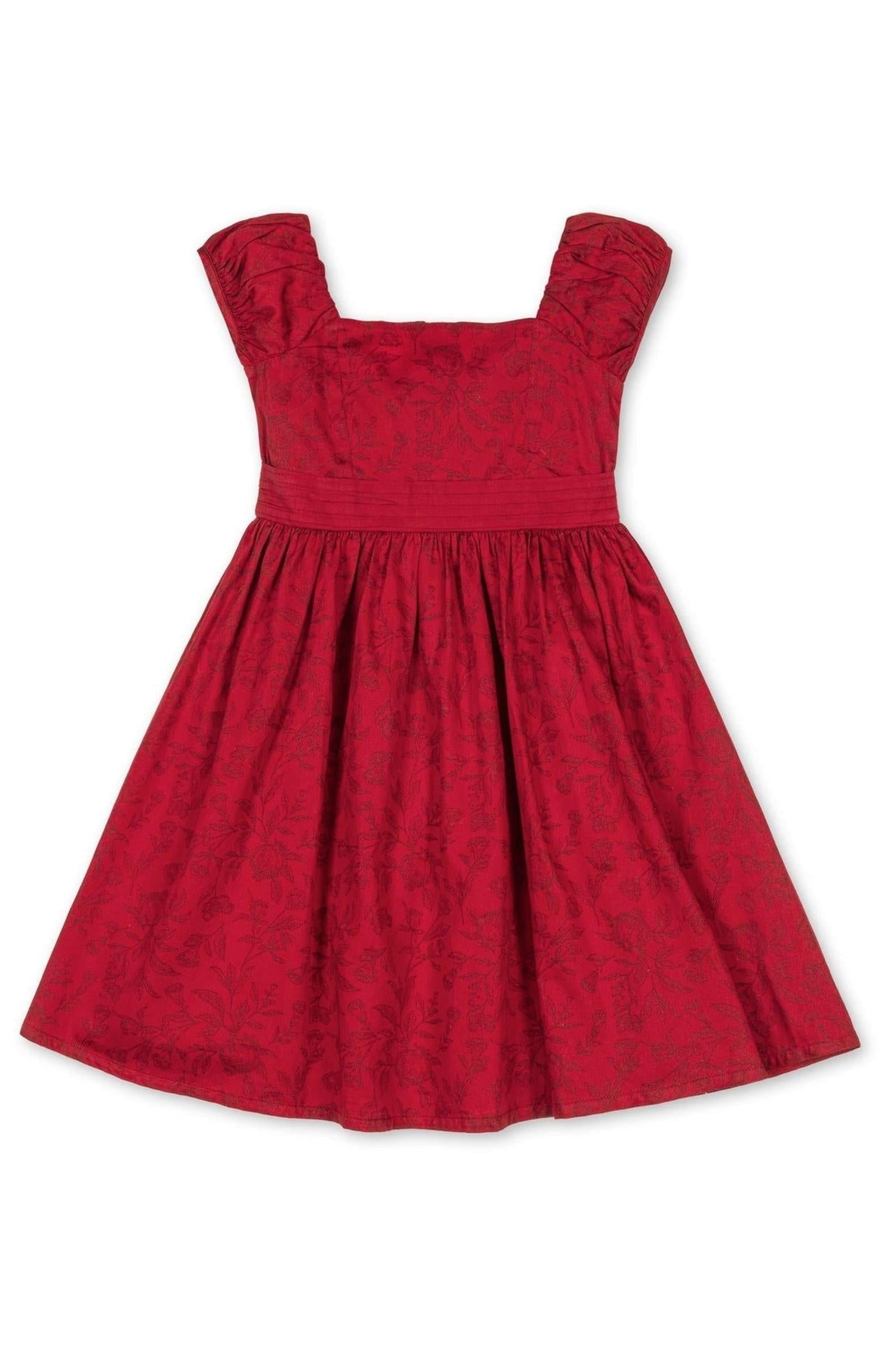 Organic Cotton Puff Sleeve Sateen Dress for Girls, Fireside Red Toile, Toddler & Kids