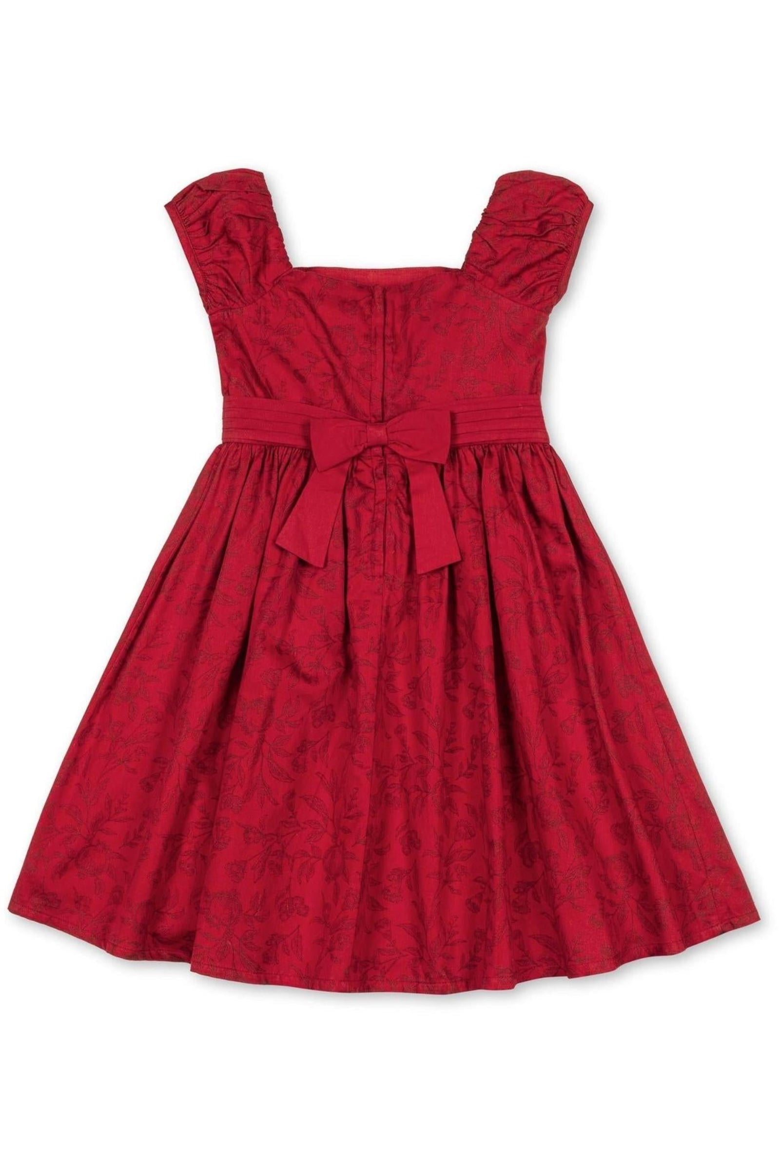 Organic Cotton Puff Sleeve Sateen Dress for Girls, Fireside Red Toile, Toddler & Kids